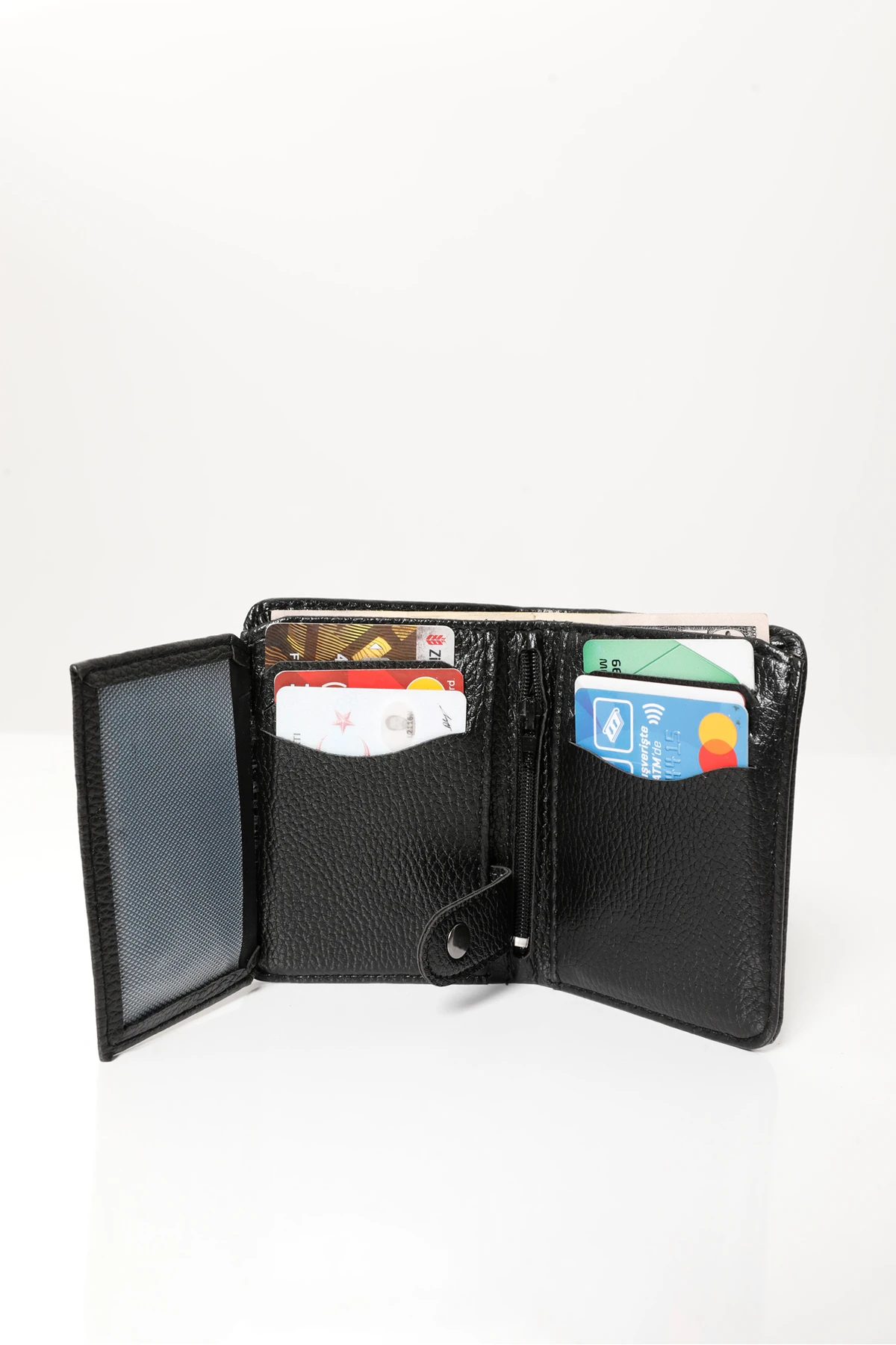 Erkek Siyah Vegan Deri Dikey Spor Cüzdan