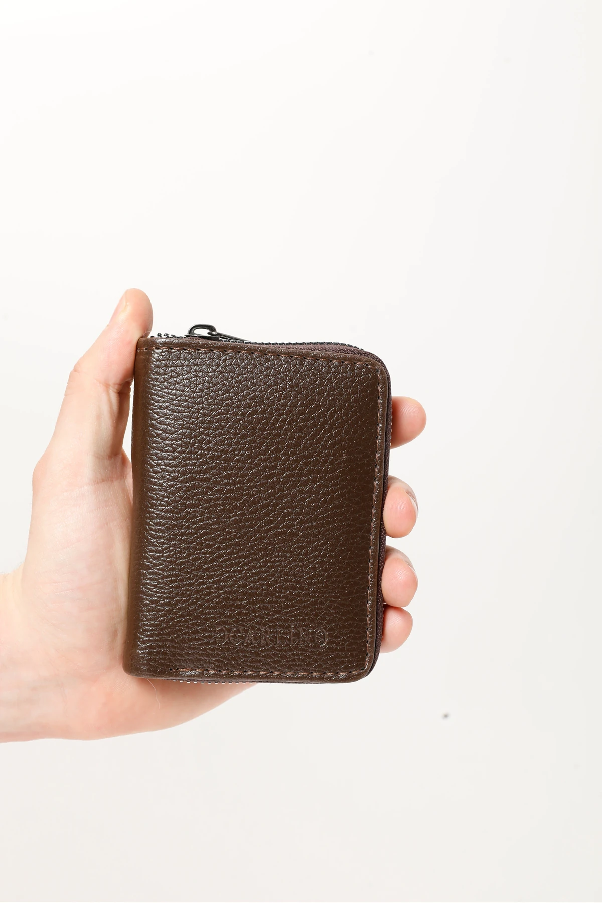 Erkek Kahverengi Vegan Deri Dikey Fermuarlı Kartlık Ve Cüzdan