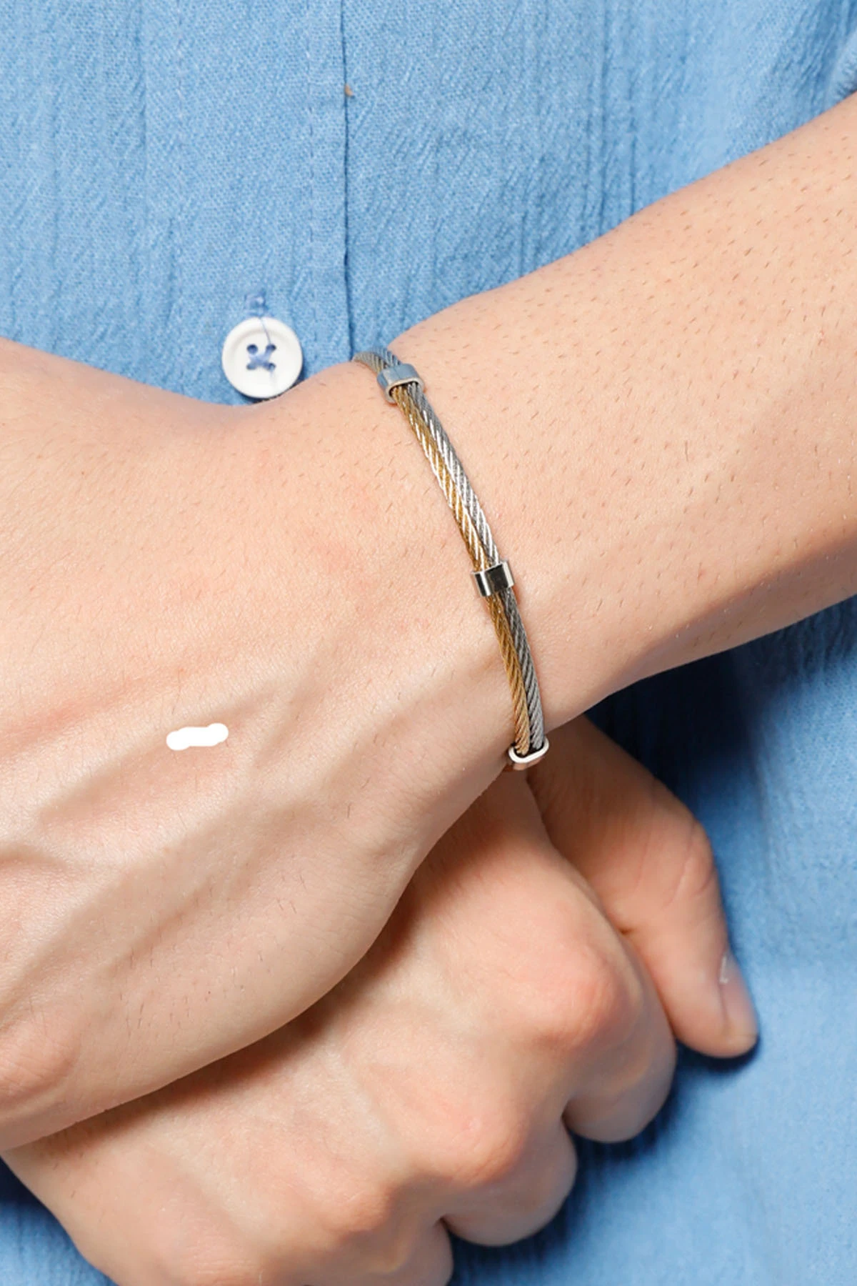 Merimac Erkek Gümüş- Altın Renkli Paslanmaz Çelik Kelepçe Bileklik