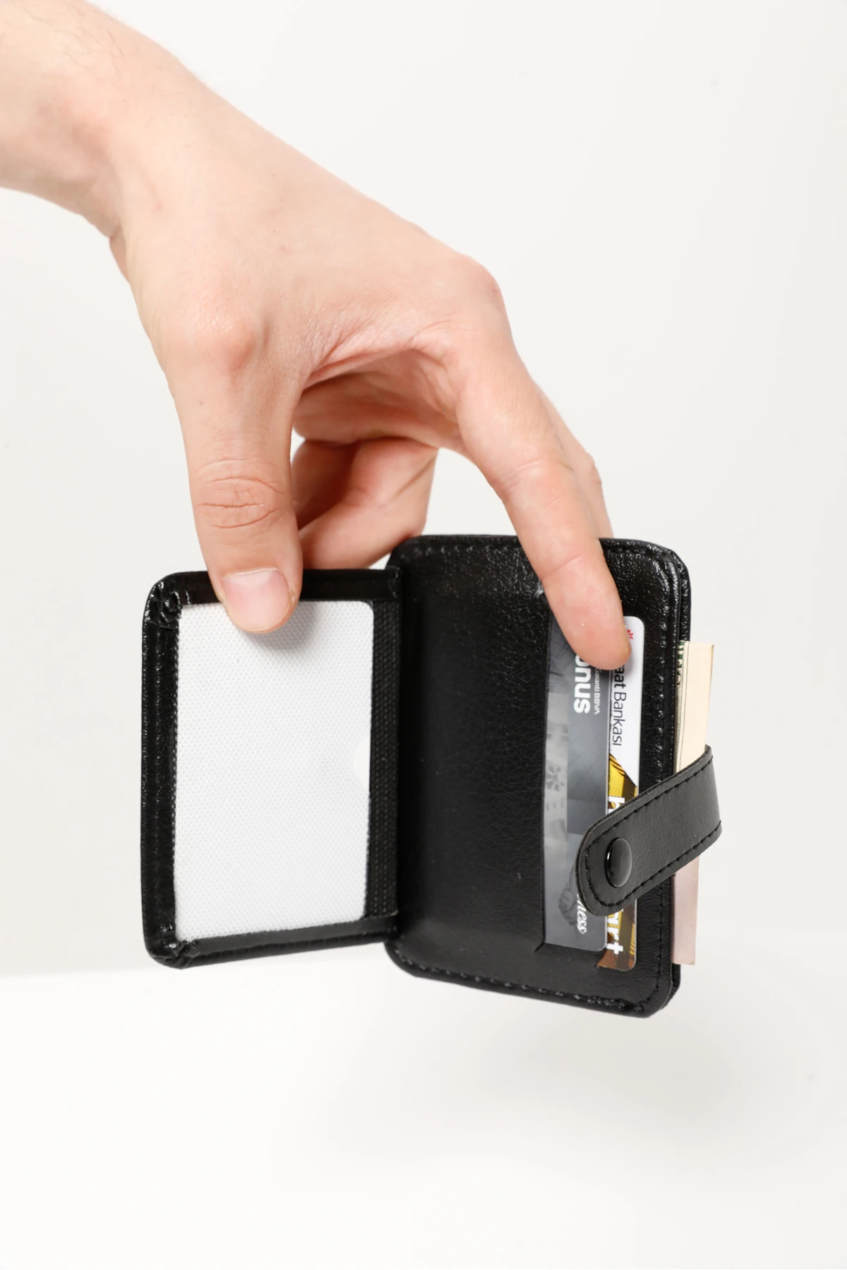 Erkek Siyah Vegan Deri Spor Kartlık