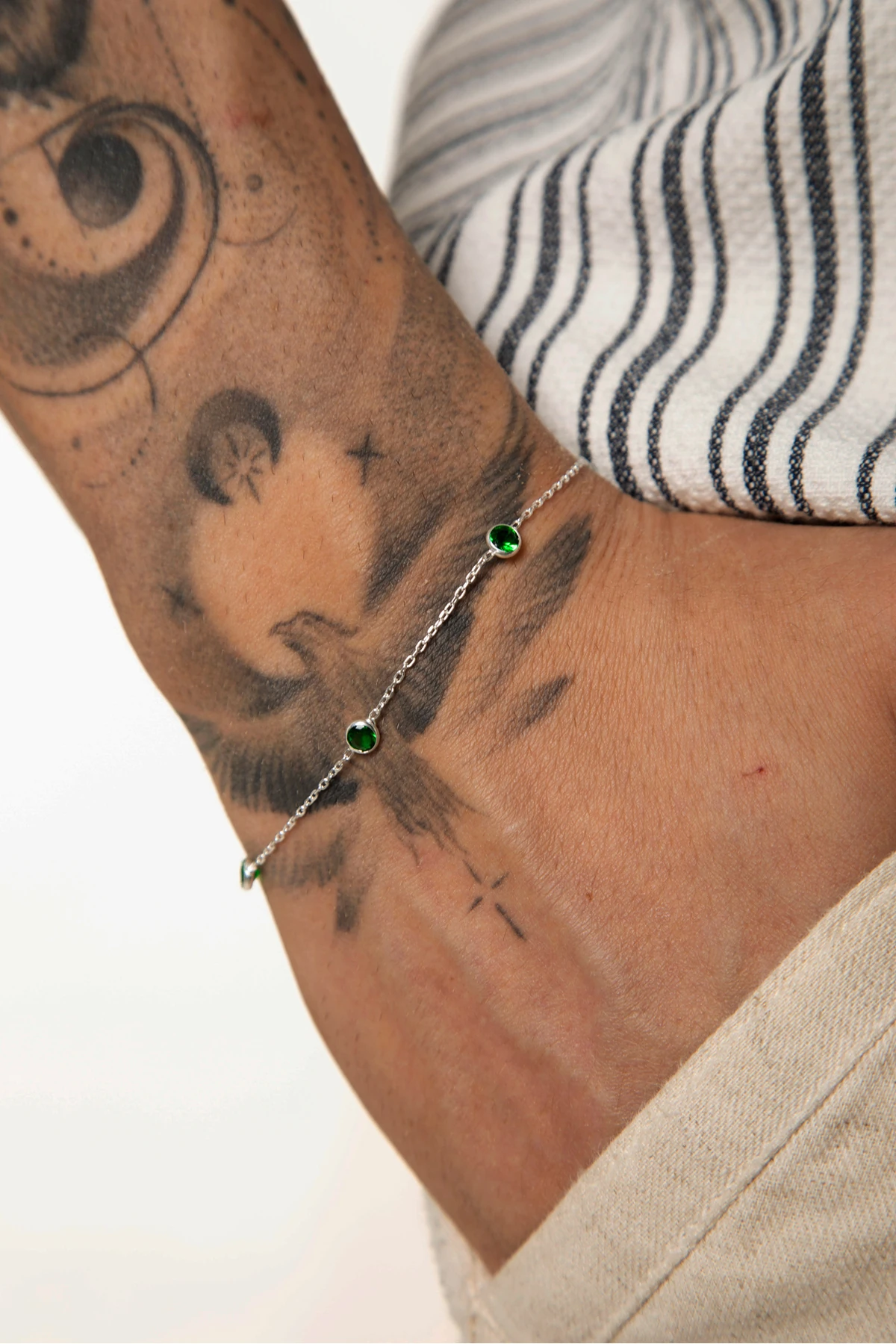 Tata 925 Ayar Gümüş Yeşil Doğal Taşlı Erkek Bileklik