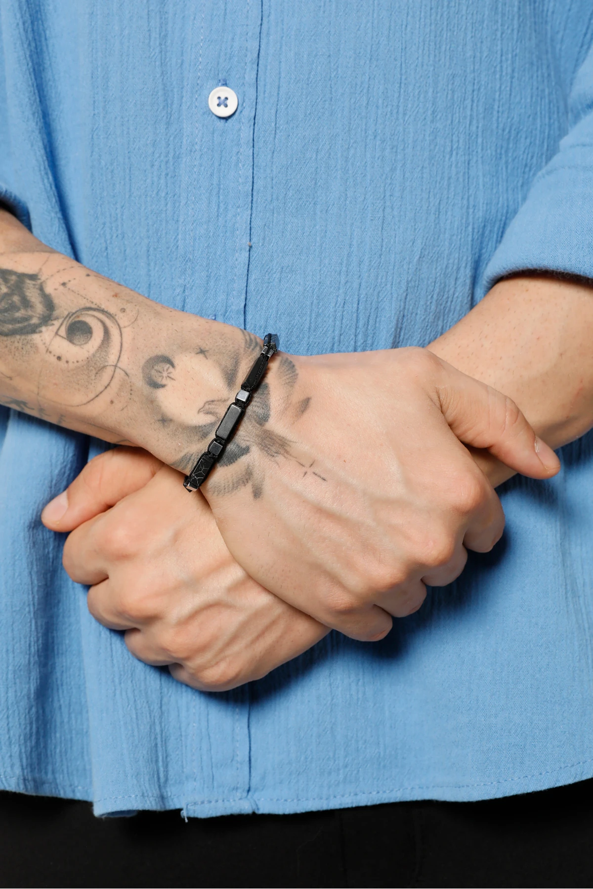 Königin Siyah Doğal Taşlı Erkek Ayarlanabilir Makrome Bileklik