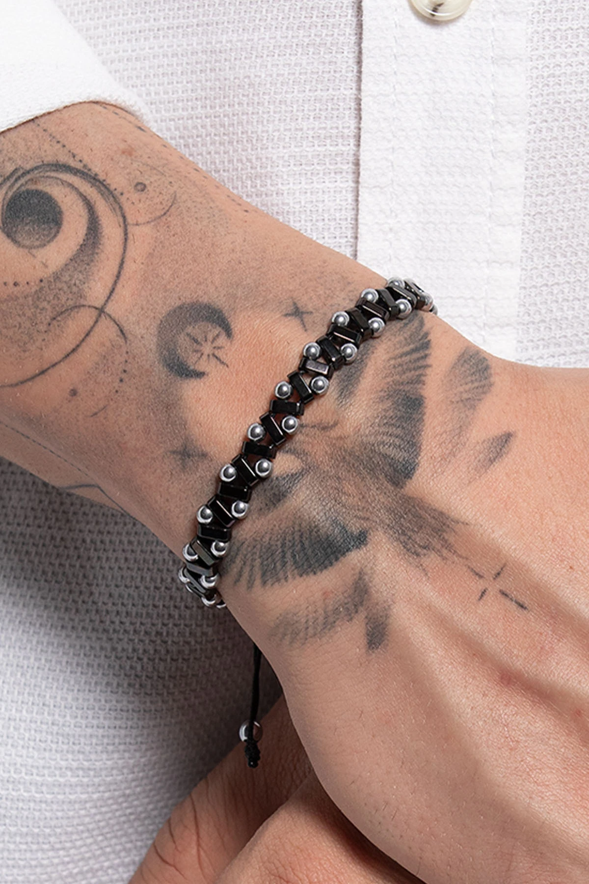 Vilya Erkek Siyah Renk Geometrik Zikzak Model Ayarlanabilir Makrome Örgü Bileklik