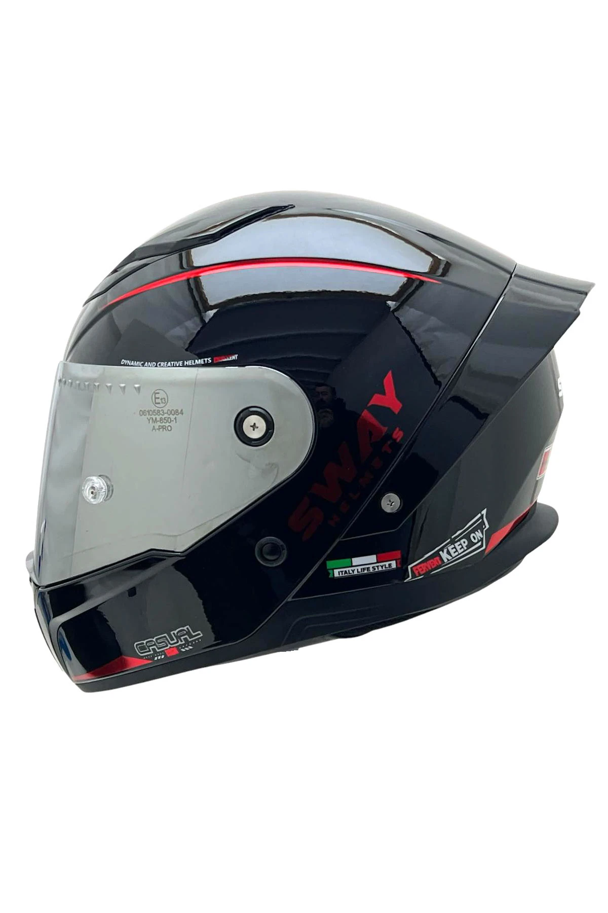 SW 850 PARLAK SİYAH KIRMIZI KASK + PİNLOCK (BUHAR CAMI HEDİYELİ)