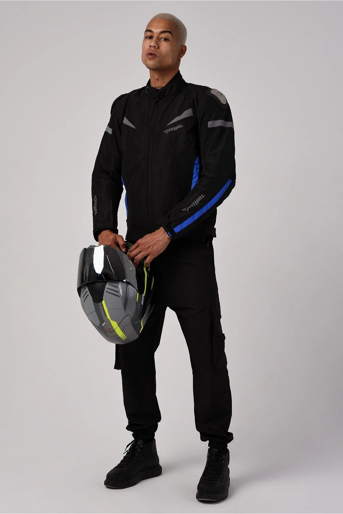 Erkek Mavi Desenli Siyah Colombia Motosiklet Montu