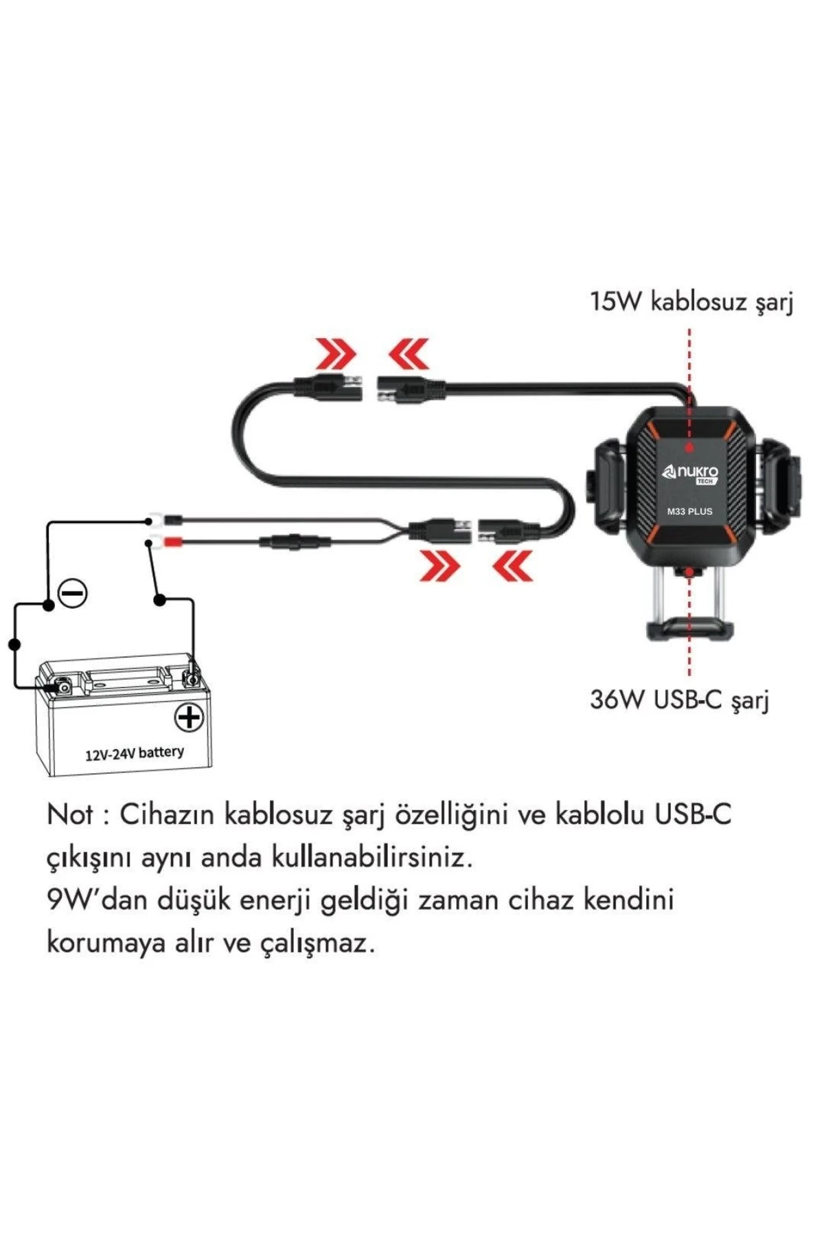 M33 PLUS TİTREŞİM MODÜLLÜ TELEFON TUTUCU (KABLOSUZ VE TYPE-C ŞARJLI )
