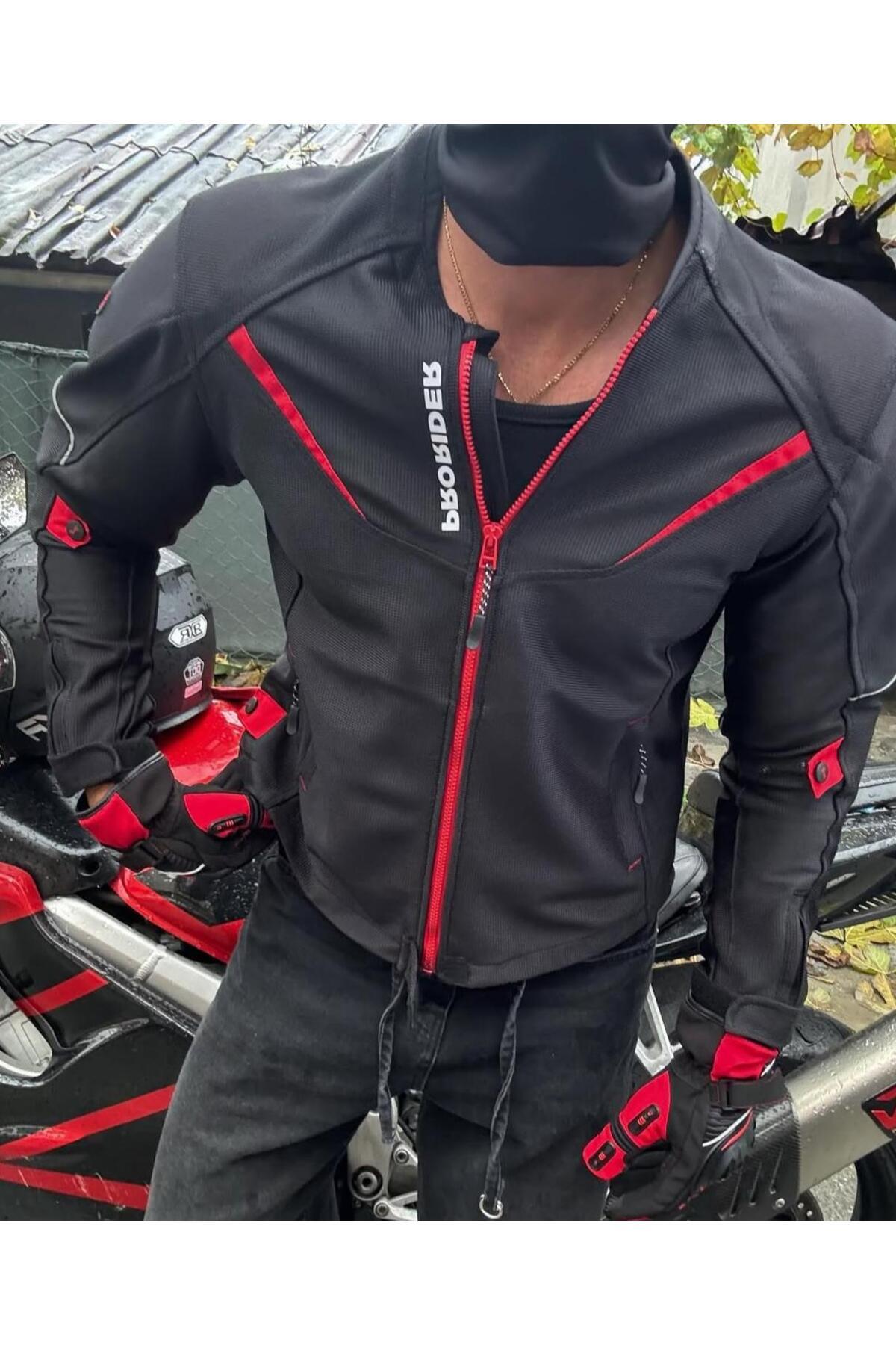 Windy Fileli Yazlık Siyah Motosiklet Montu Zırh File Model