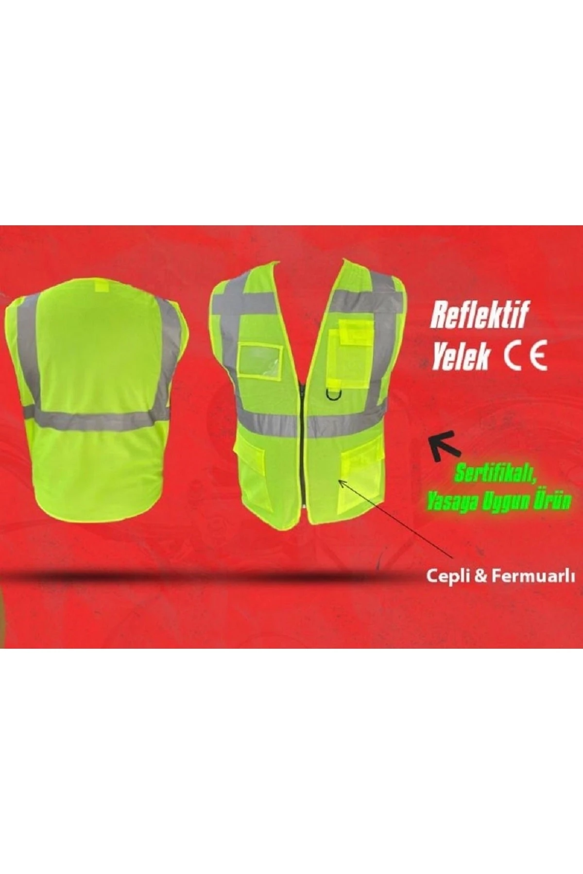 Reflektif Yelek Sertifikalı Cepli Fermuarlı Yasaya Uygun Yelek