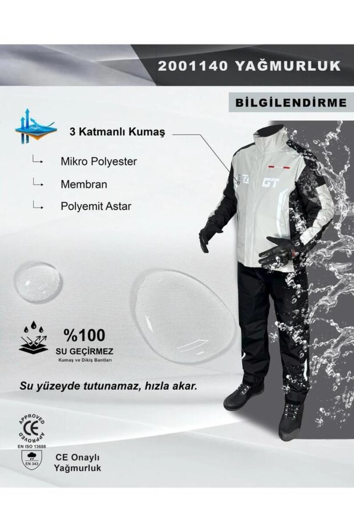 2001140 Taş Siyah Yağmurluk Takım