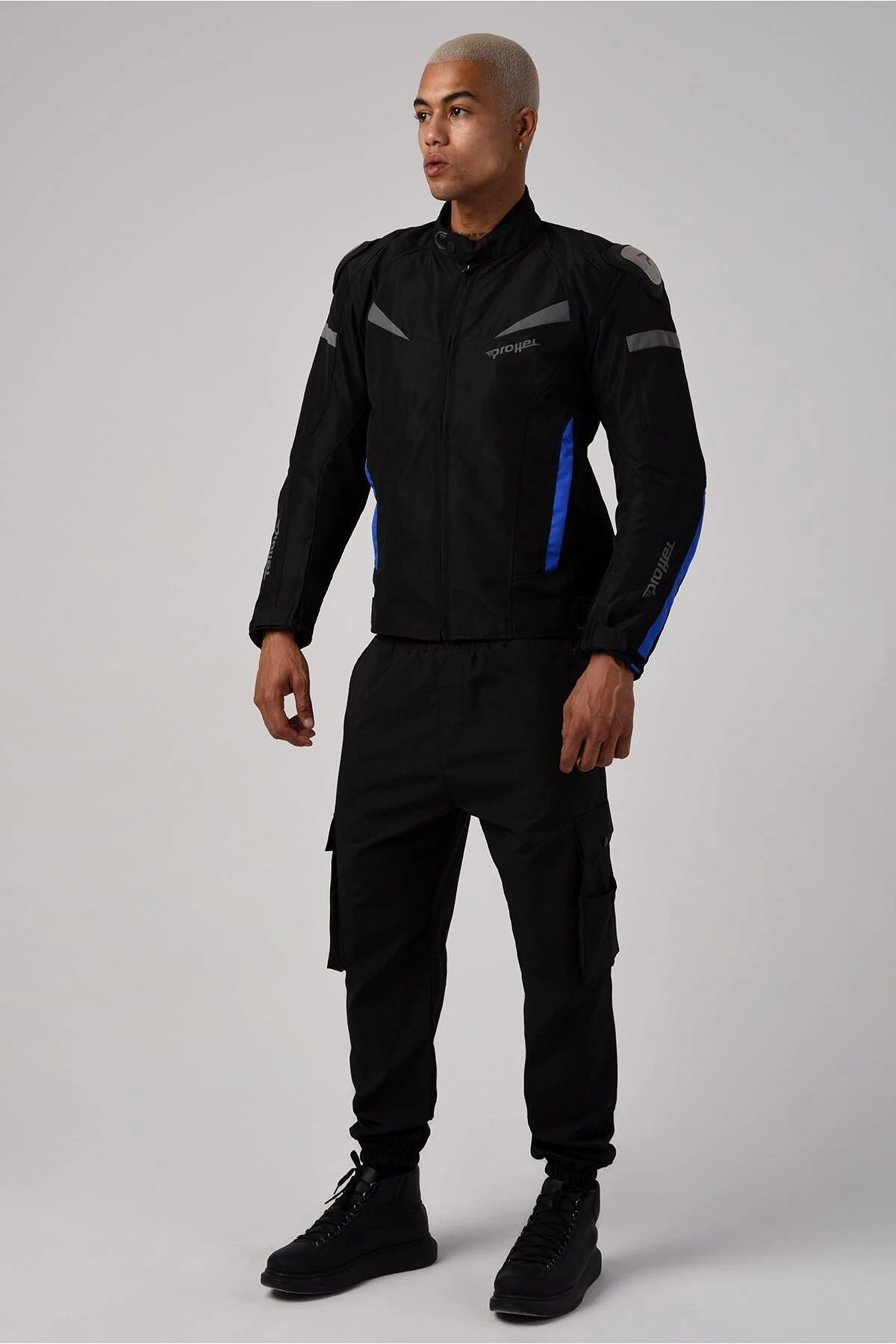 Erkek Mavi Desenli Siyah Colombia Motosiklet Montu