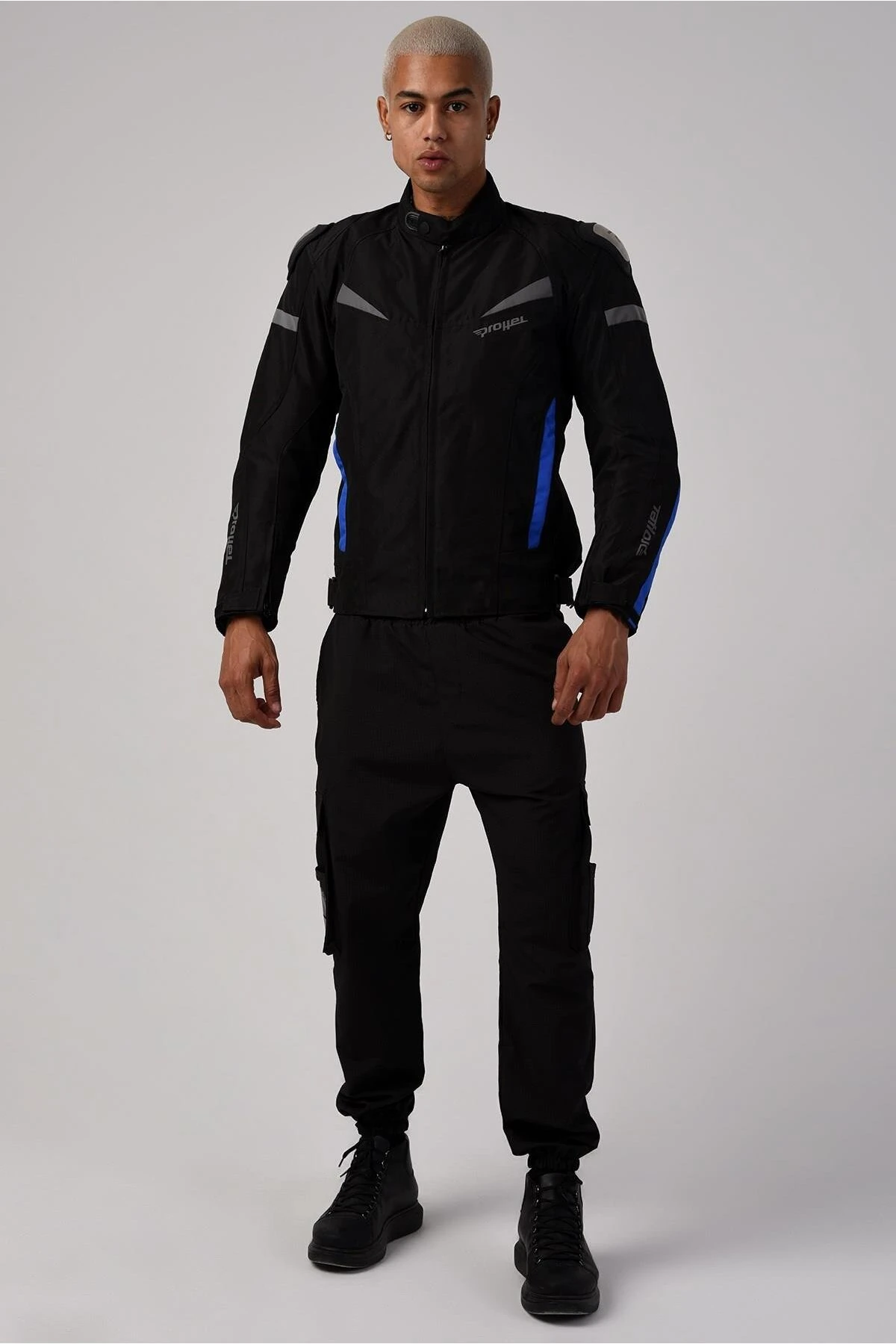 Erkek Mavi Desenli Siyah Colombia Motosiklet Montu