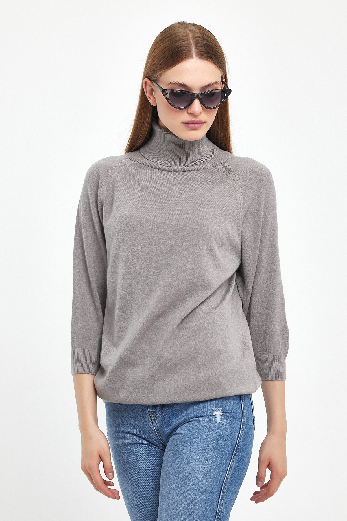 3/4 Sleeve Turtleneck Knitwear Sweater