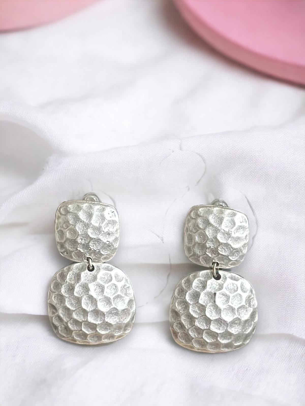 Silver Checkered Louvre Earring