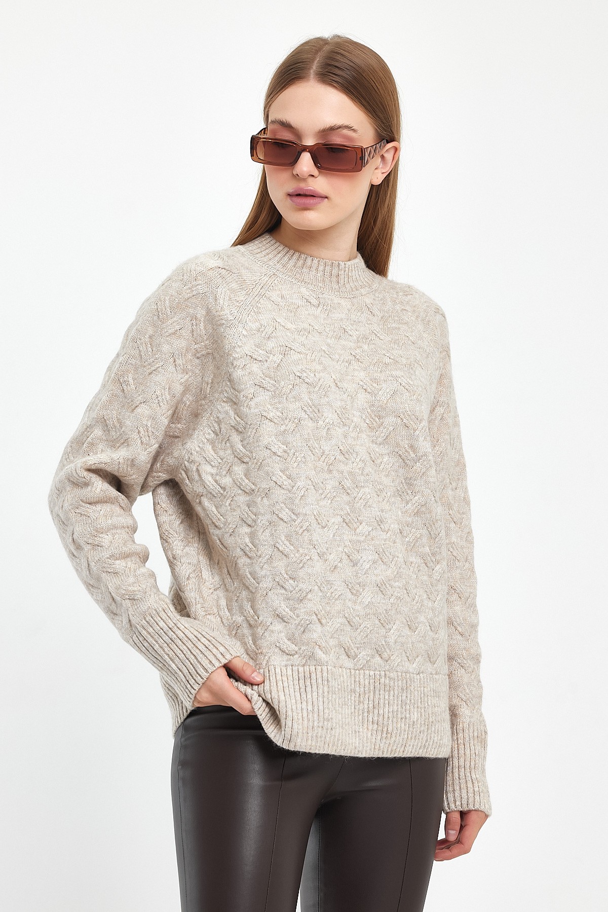 Wool Blend Herringbone Knitted  Sweater