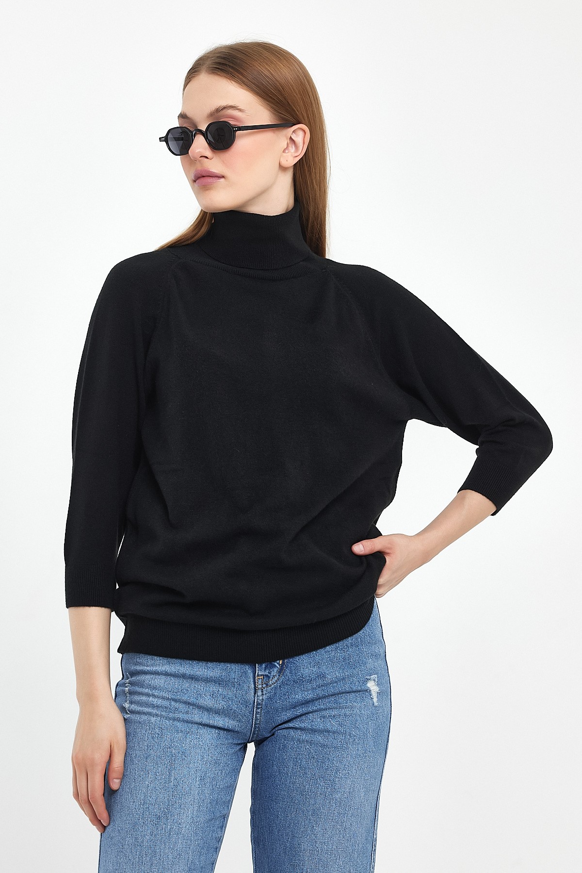 3/4 Sleeve Turtleneck Knitwear Sweater