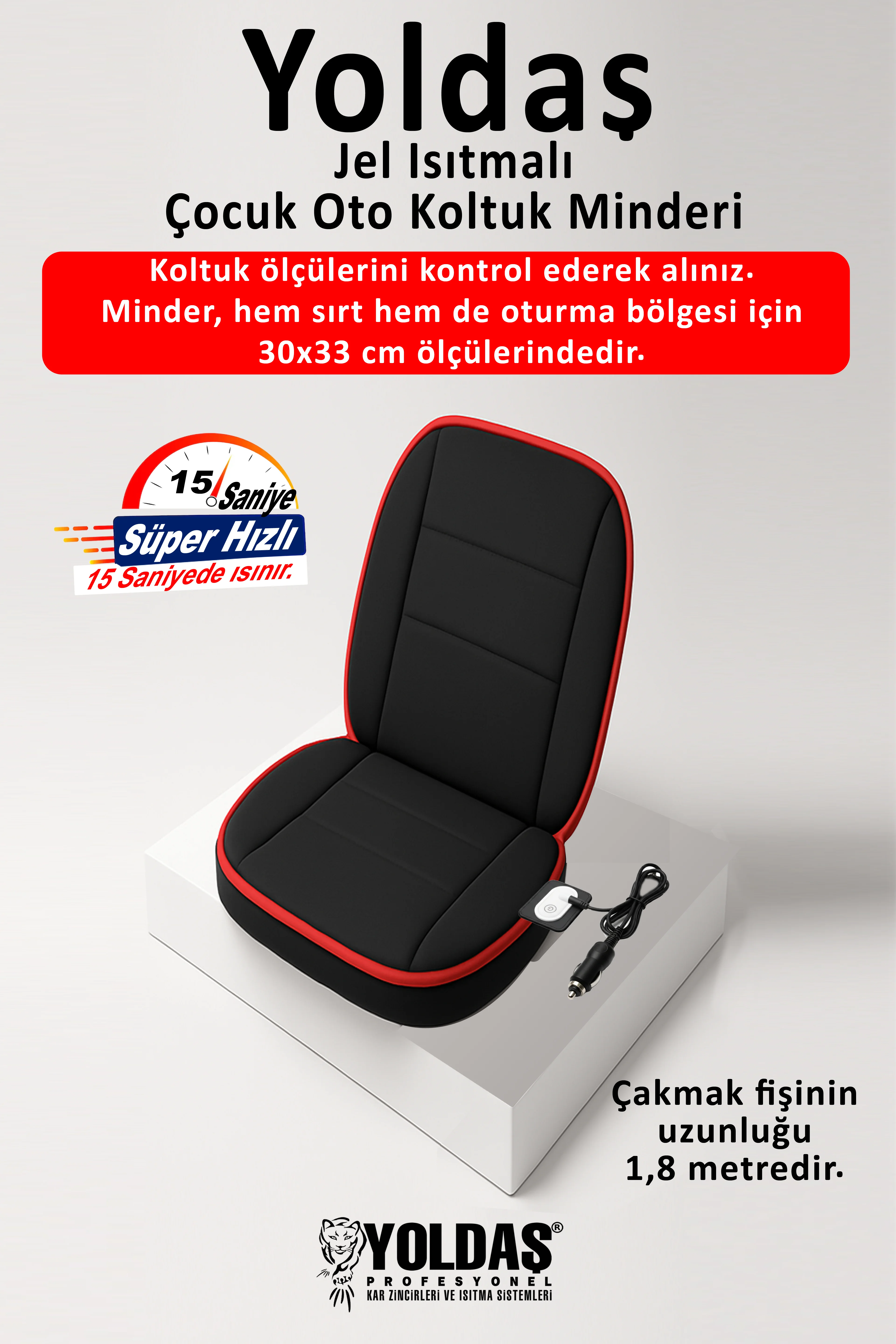 Yoldaş Jel Isıtmalı Çocuk Oto Koltuk Minderi/Kılıfı 15 saniyede Hızlı Isınma