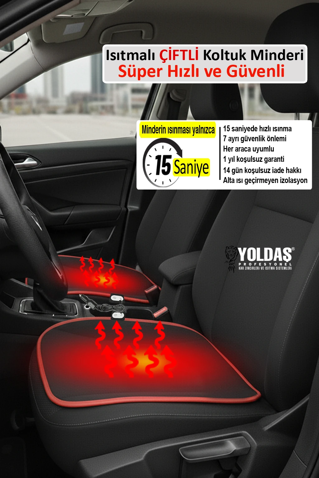 Yoldaş Isıtmalı Oto Koltuk Minderi / Isıtmalı Koltuk Kılıfı ÇİFTLİ Siyah