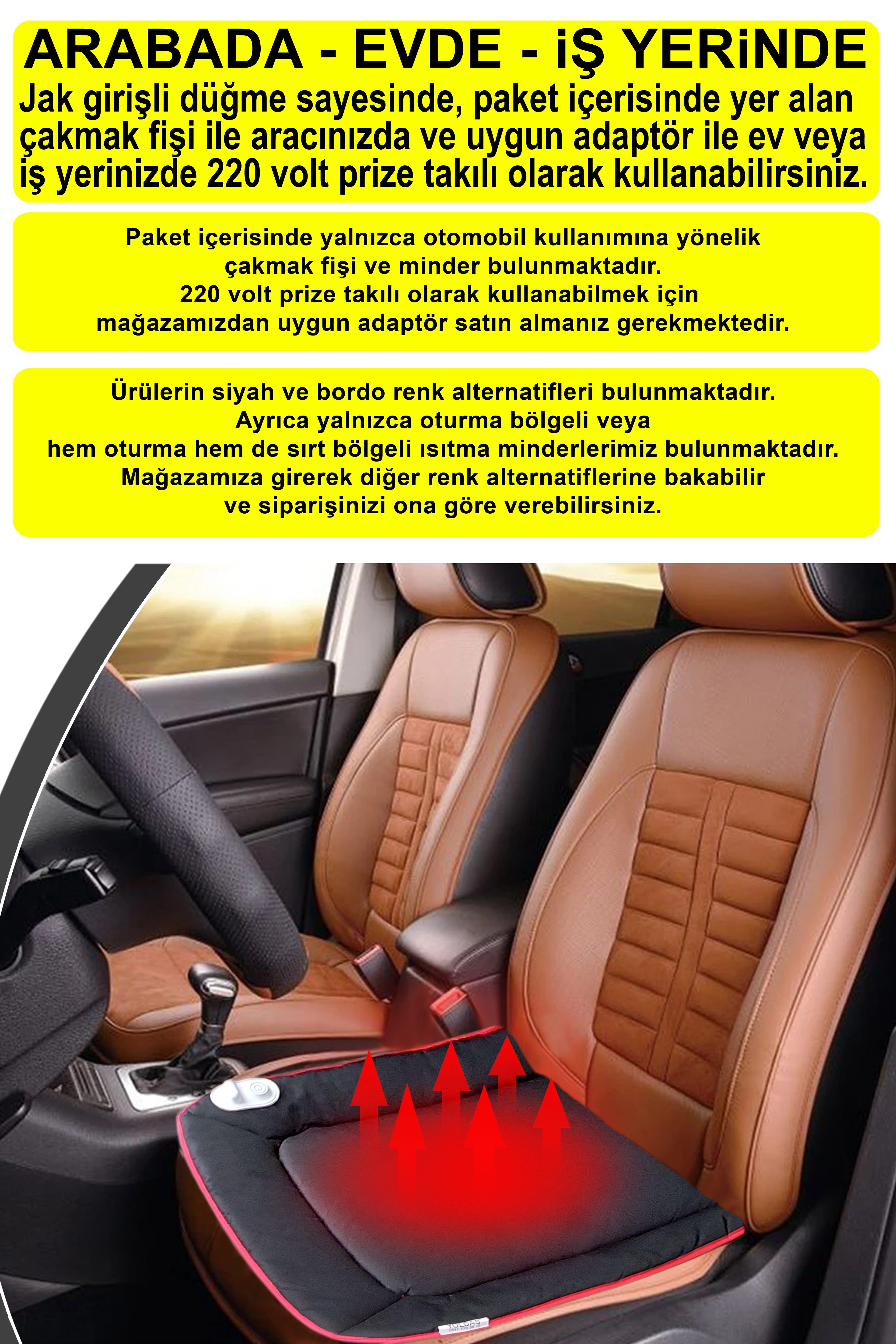 Ev / İşyeri İçin Yoldaş Isıtmalı Minder (220 volt adaptörlü)
