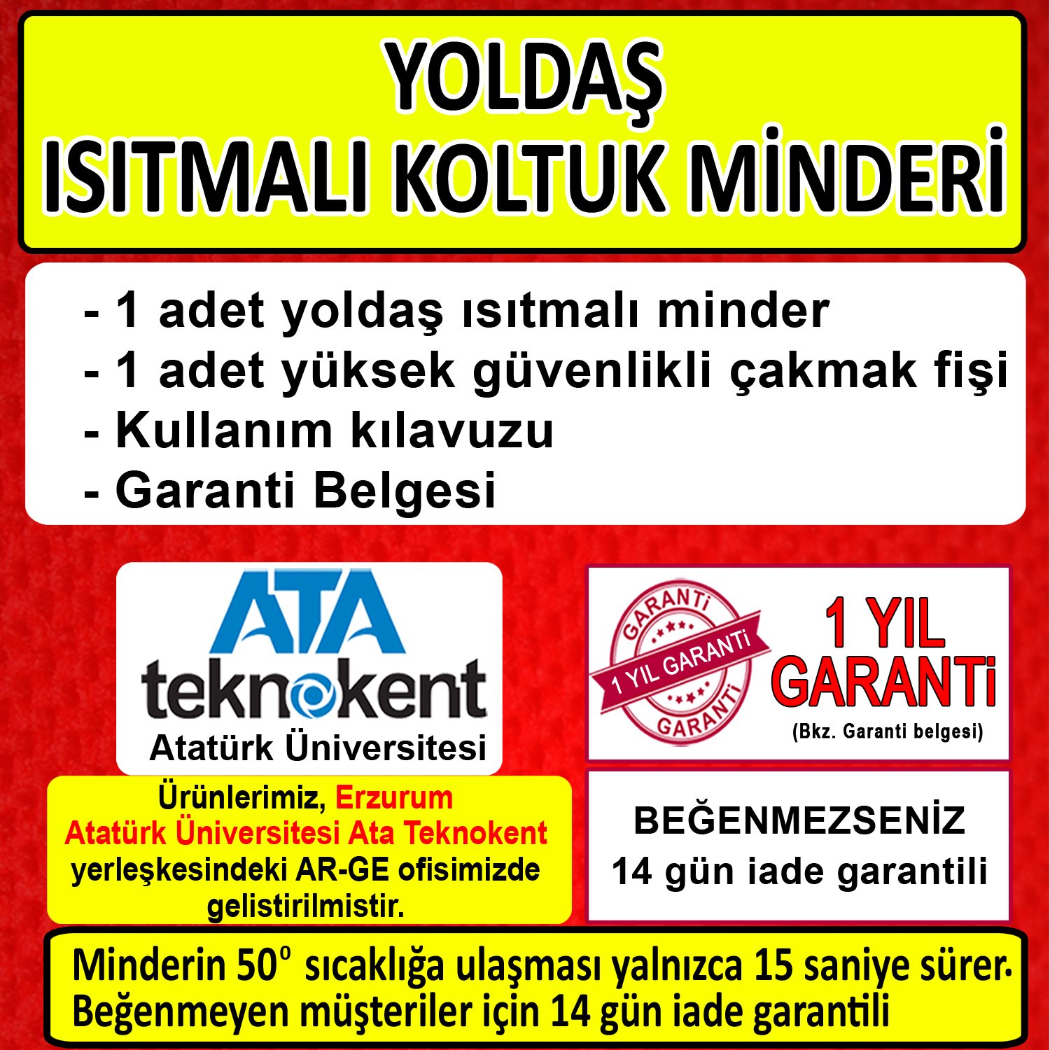 Yoldaş Isıtma Minderi Tekli