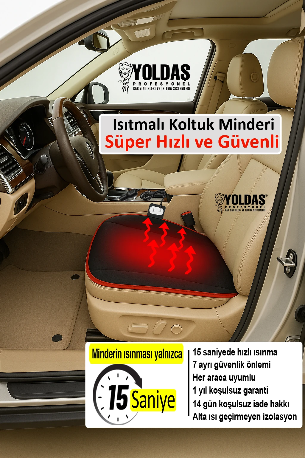 Yoldaş Isıtmalı Oto Koltuk Minderi/Kılıfı Tekli