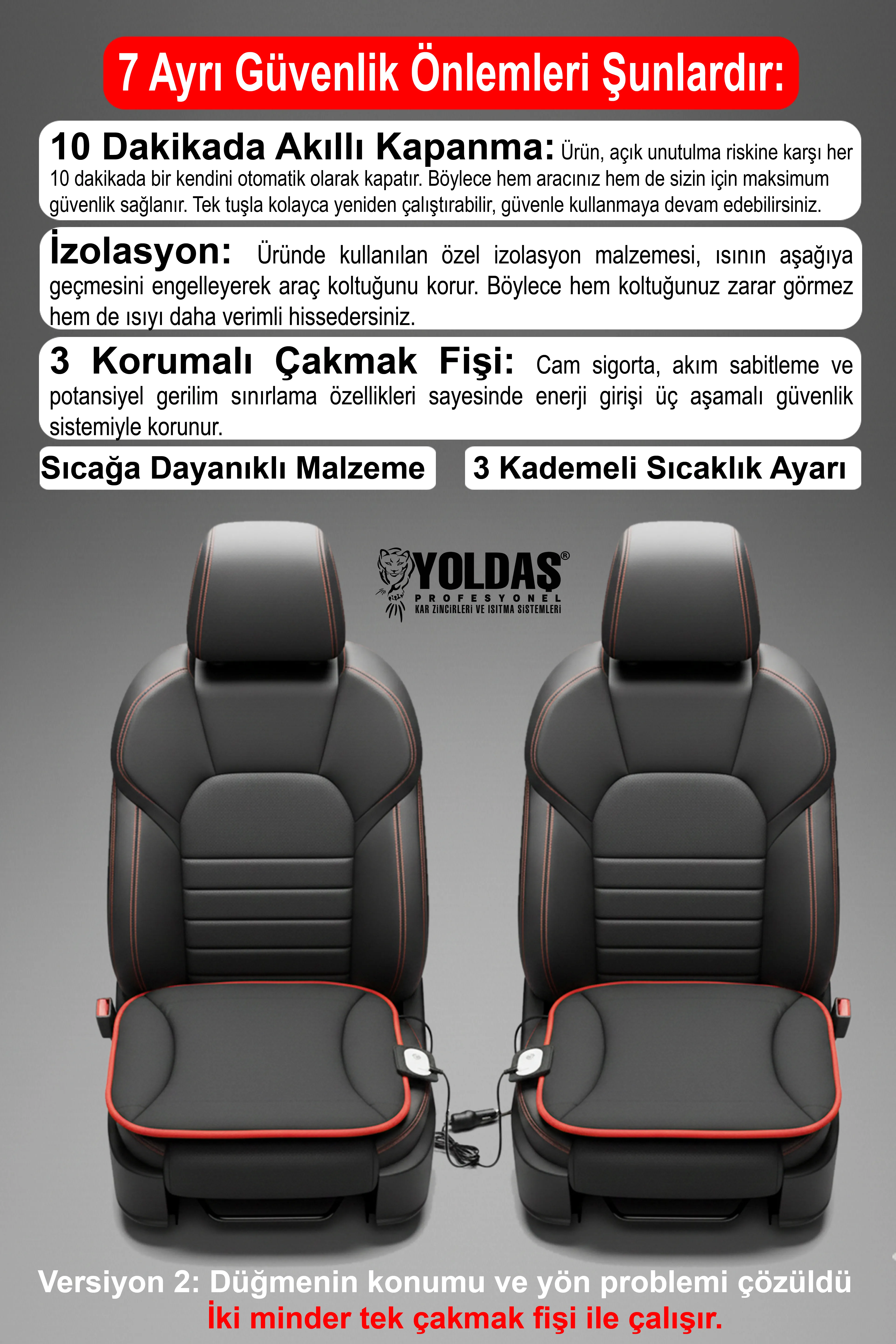 Yoldaş Isıtmalı Oto Koltuk Minderi / Isıtmalı Koltuk Kılıfı ÇİFTLİ Siyah