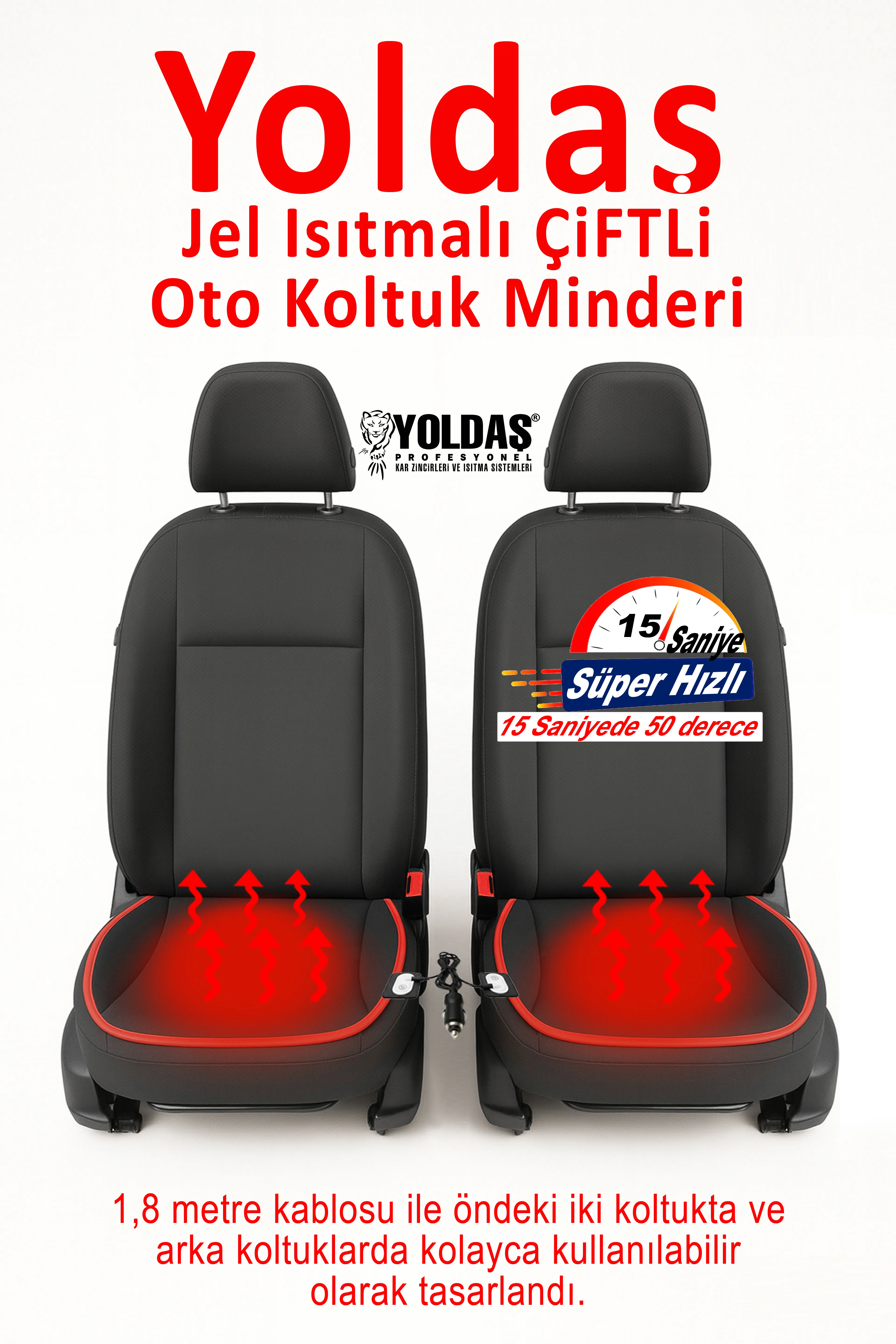Yoldaş Isıtmalı Oto Koltuk Minderi / Isıtmalı Koltuk Kılıfı ÇİFTLİ Siyah