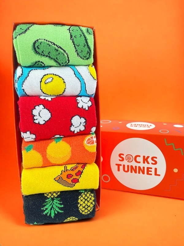 6'lı Meyve Pizza Karma Desenli Renkli Çorap Set