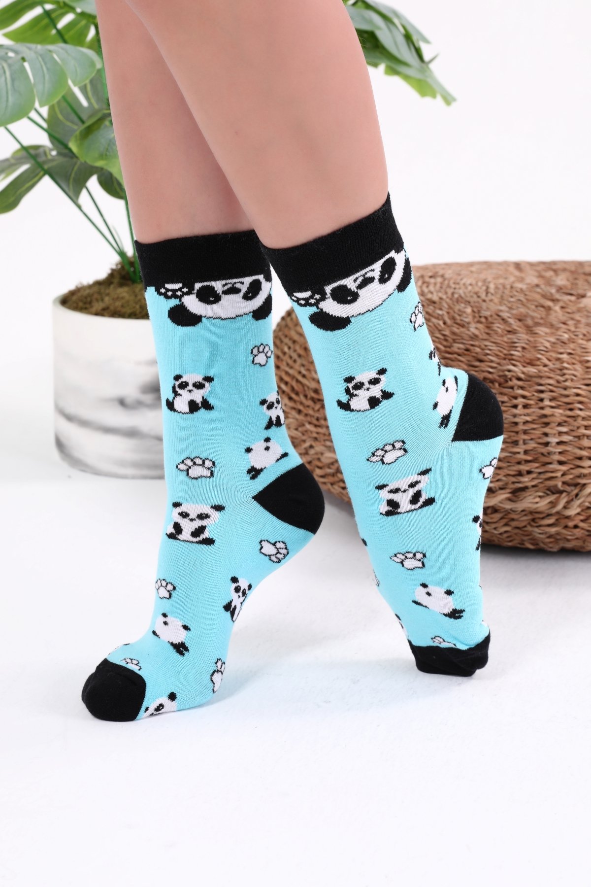 Panda Desenli Mavi Renkli Çorap