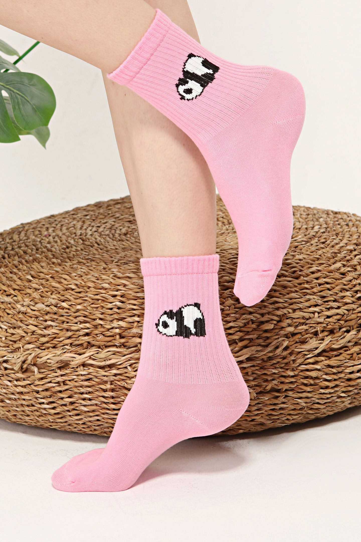 Panda Desenli Pembe Renkli Tenis Çorap