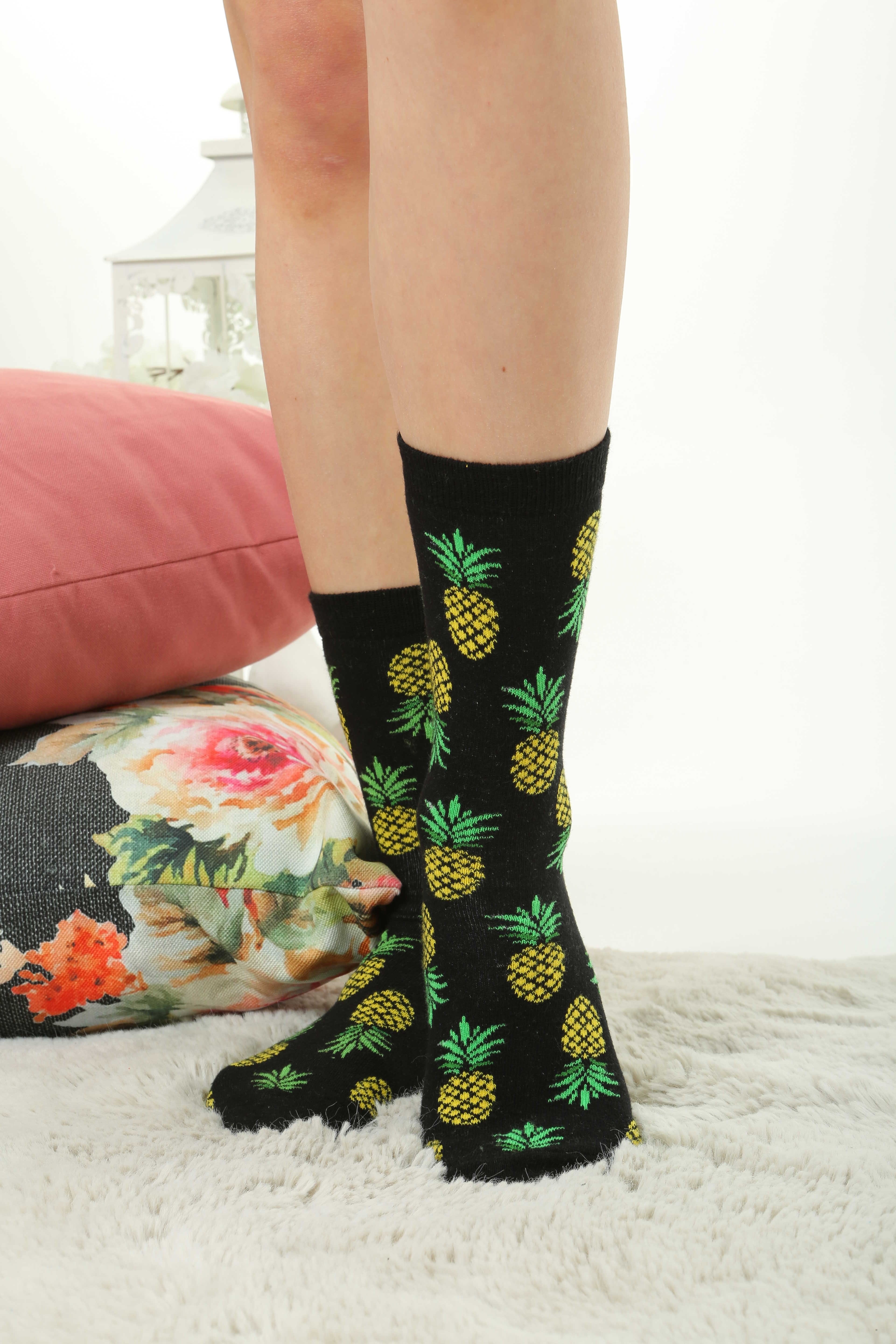 Unisex Ananas Desenli Renkli Çorap