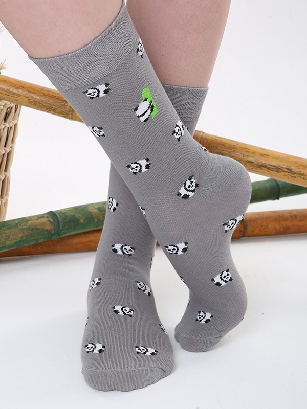 Panda Desenli Gri Renkli Çorap