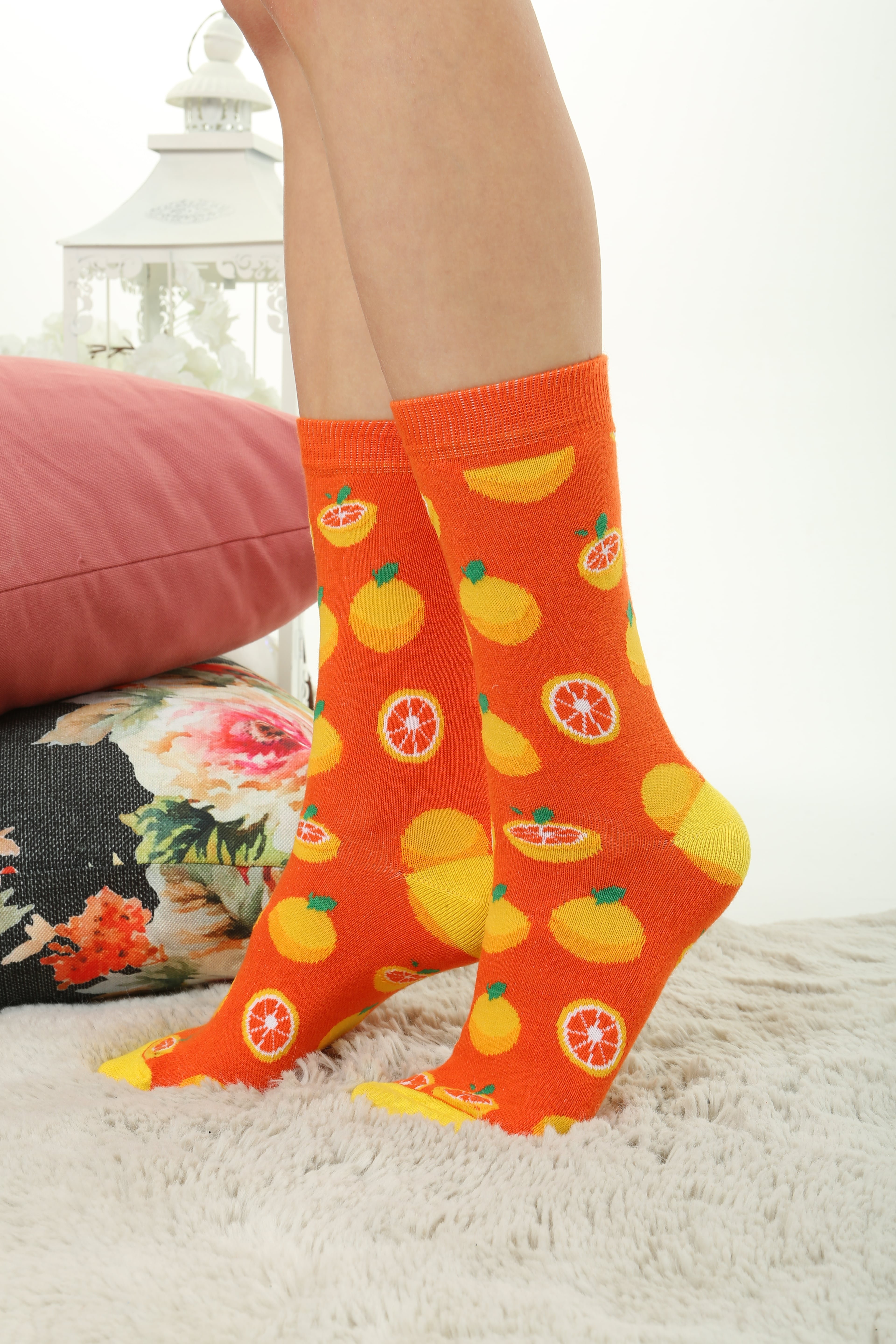 Portakal Desenli Renkli Çorap