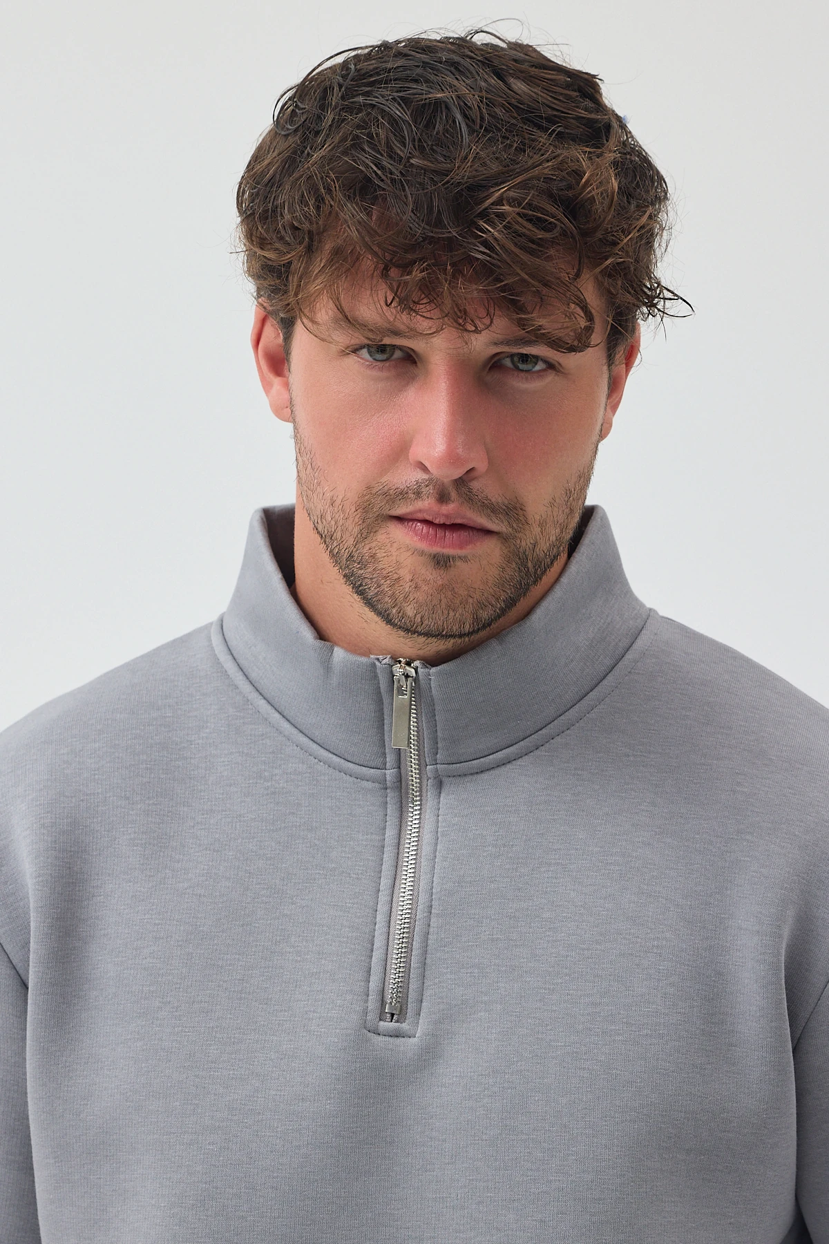 Yarım Fermuarlı Sweatshirt - Gri