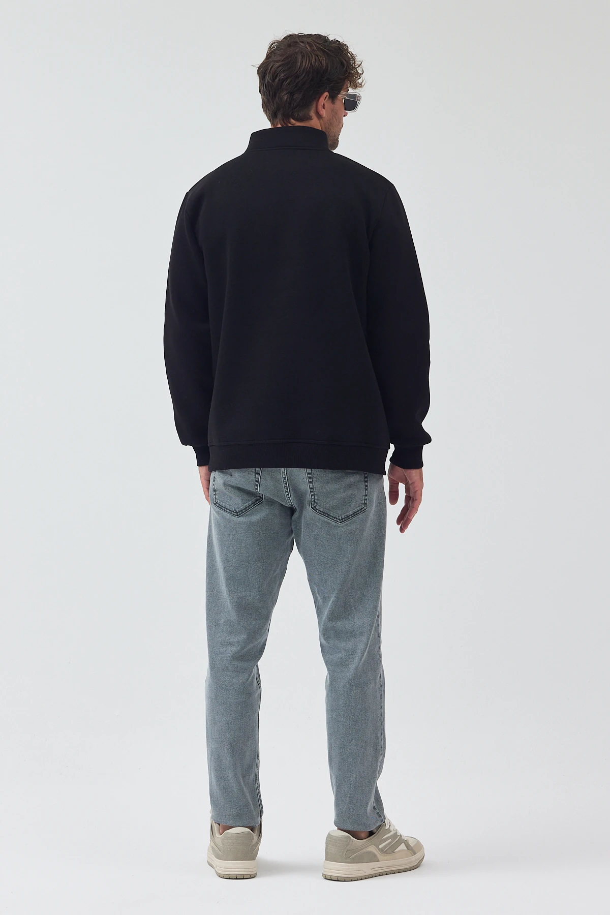 Yarım Fermuarlı Sweatshirt - Siyah