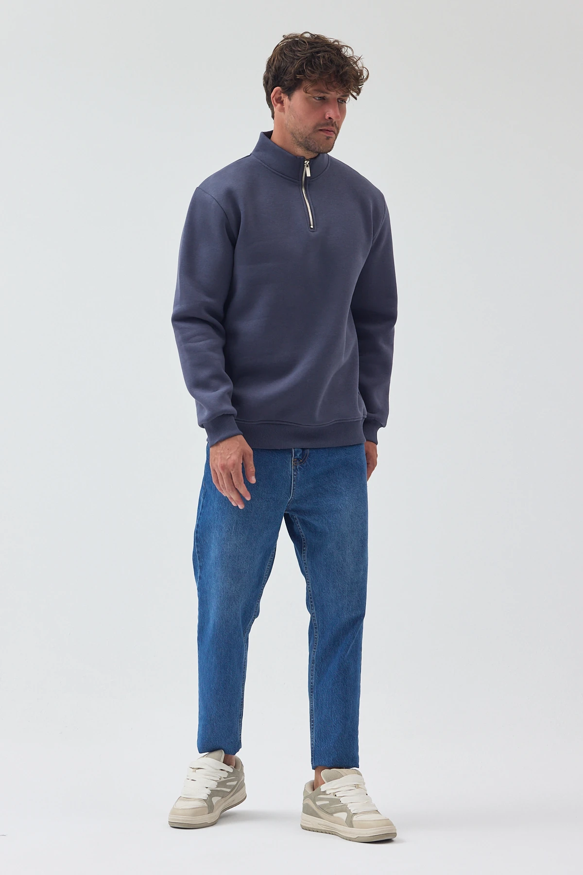 Yarım Fermuarlı Sweatshirt - Füme