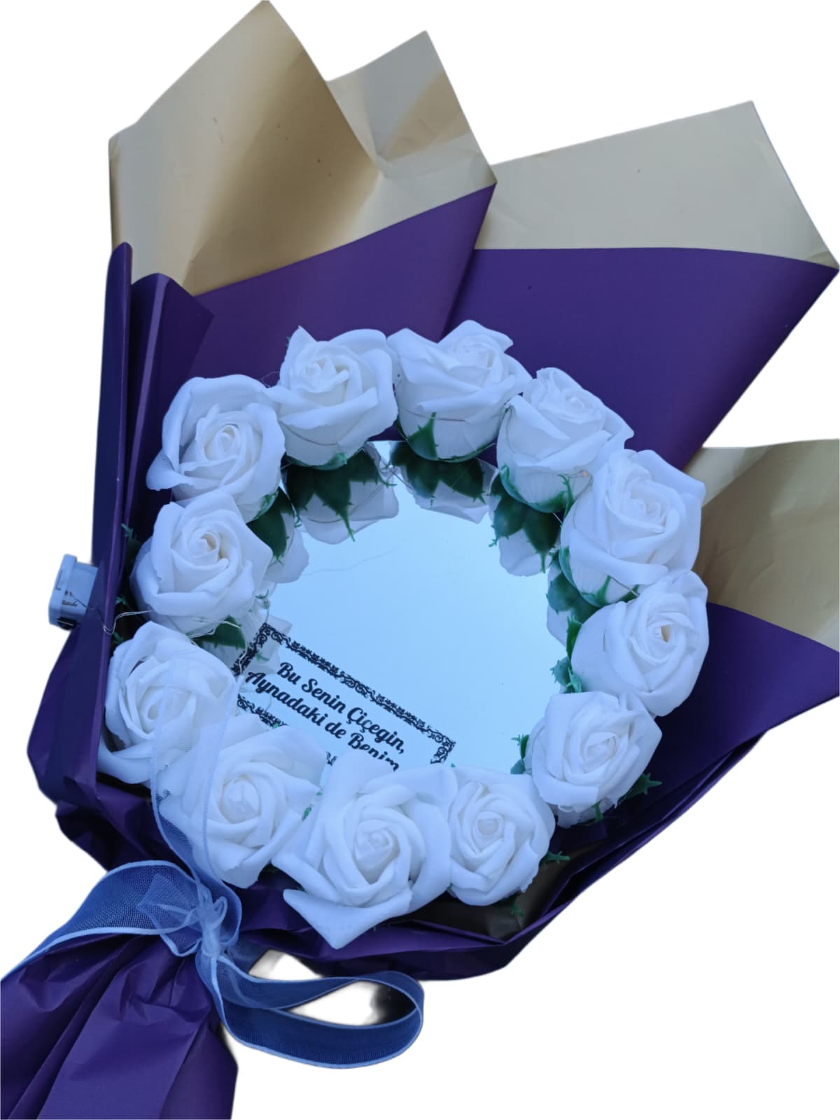 Işıklı Ayna Kalpli Gül Buketi