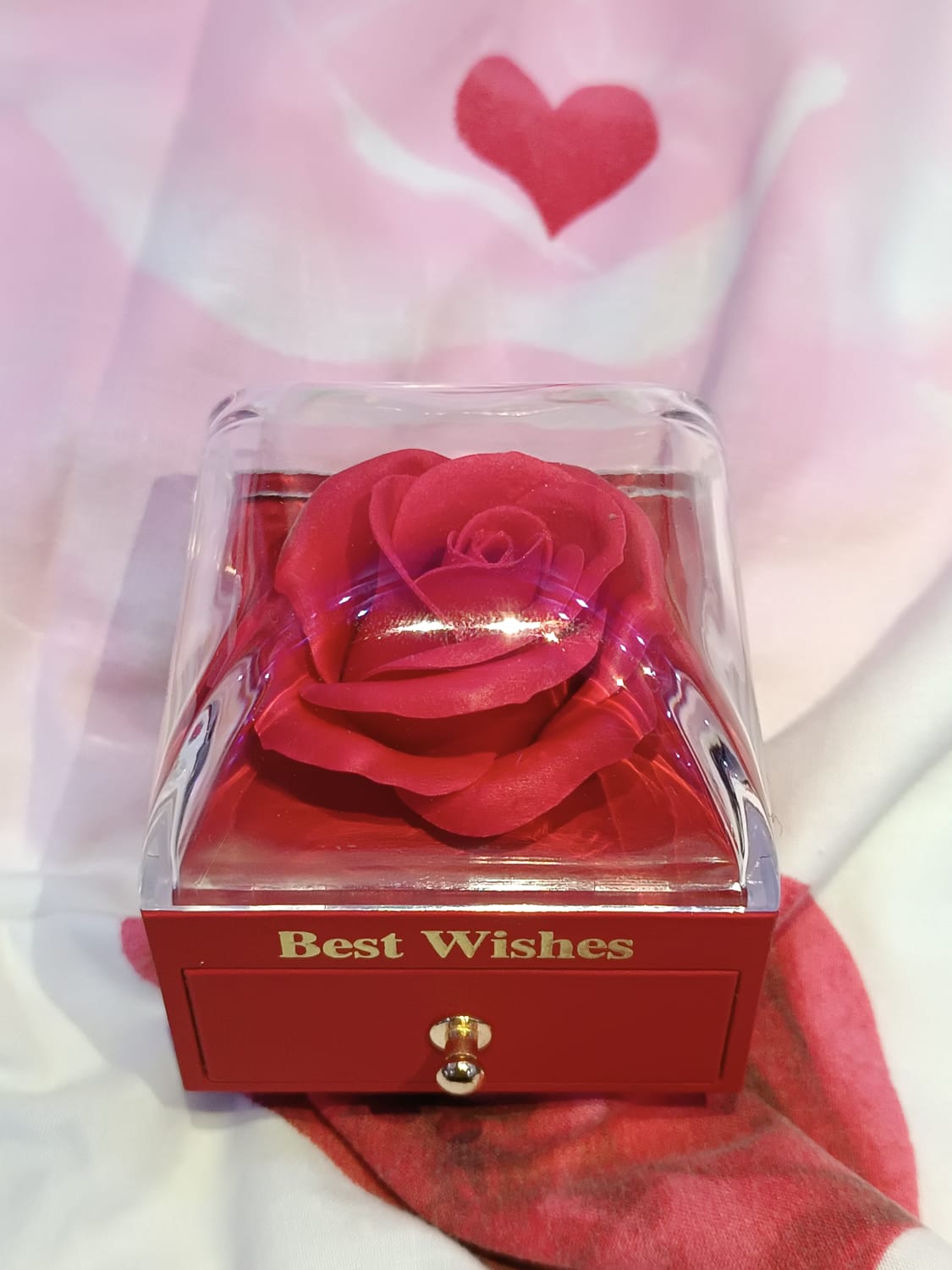 Lüks Kırmızı Gül Kutulu Kolye Küpe Takı Seti