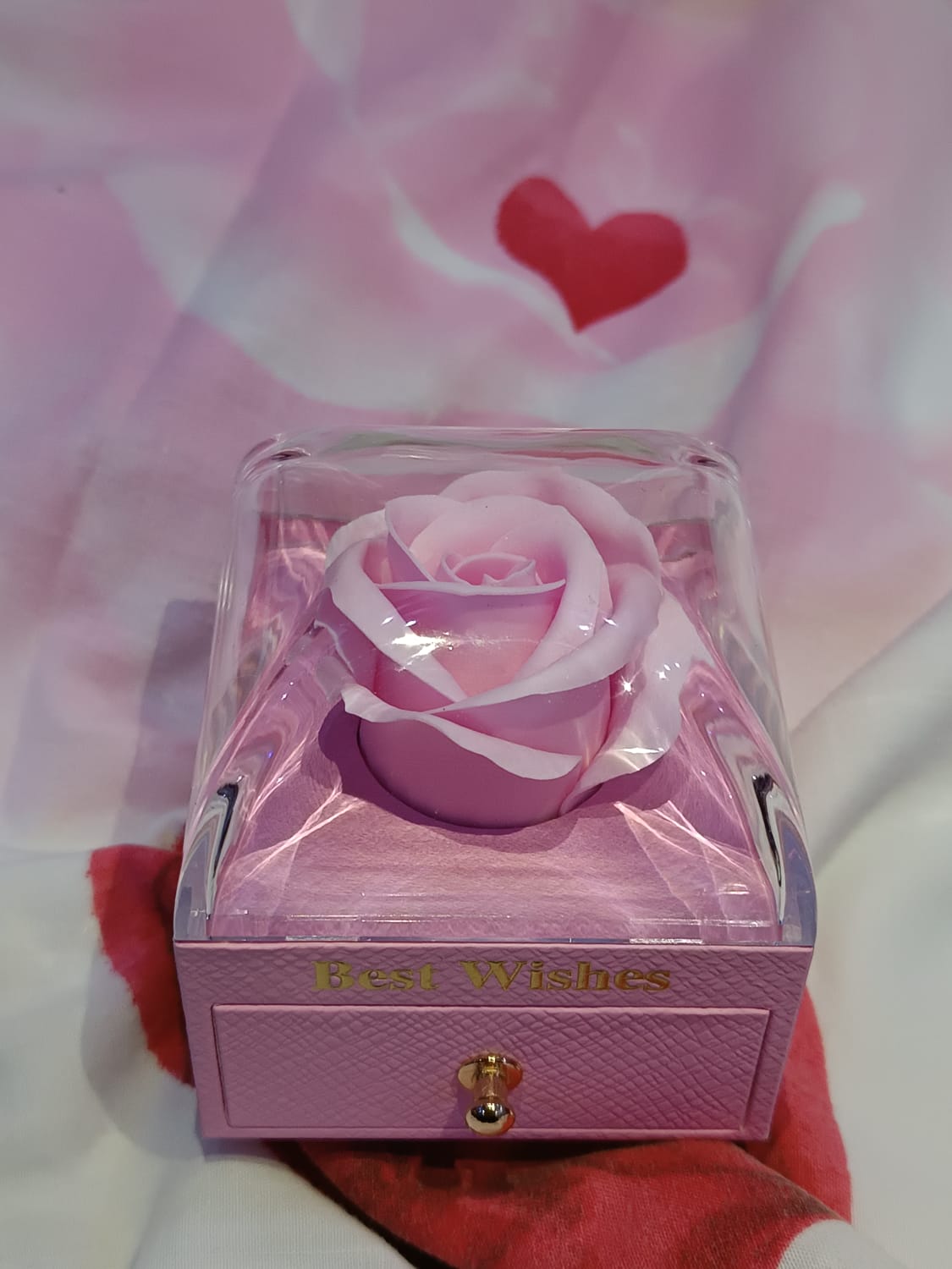 Lüks Pembe Gül Kutulu Kolye Küpe Takı Seti