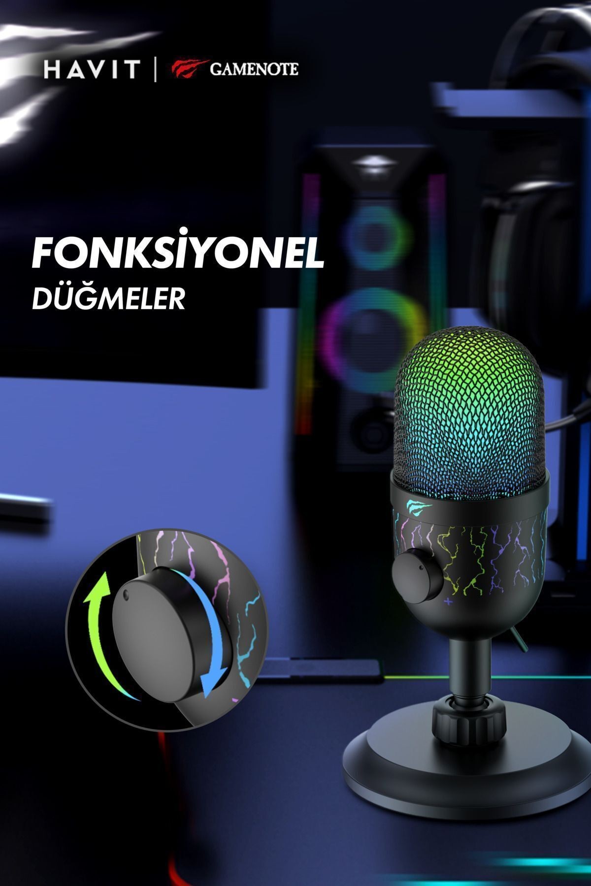 Havit Gamenote GK52 RGB Gaming Profesyonel Oyuncu Yayıncı Mikrofonu