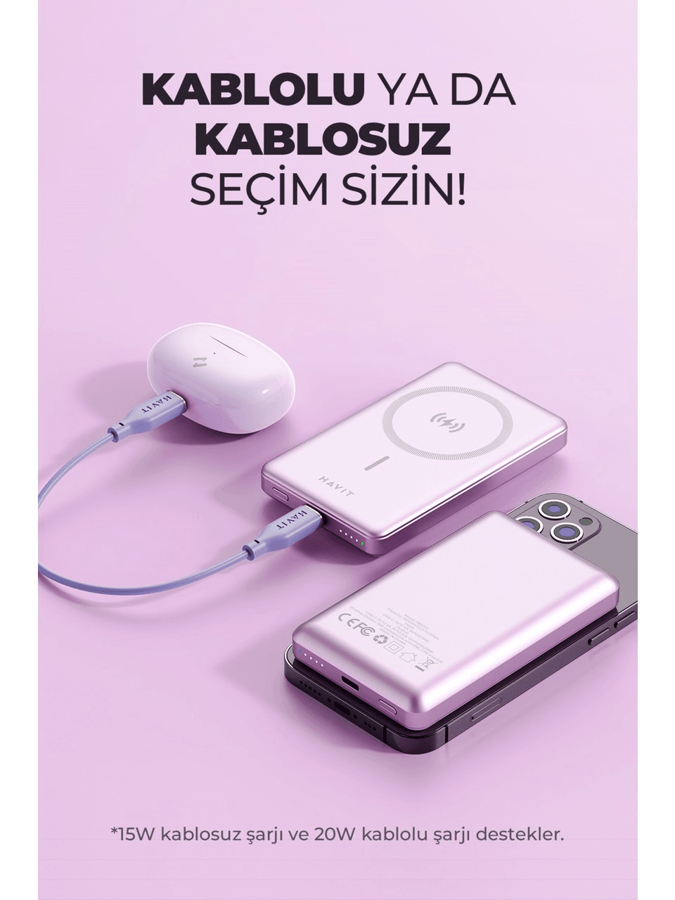 Havit PB5203 10000 mAh Hızlı Şarj Kablosuz Powerbank