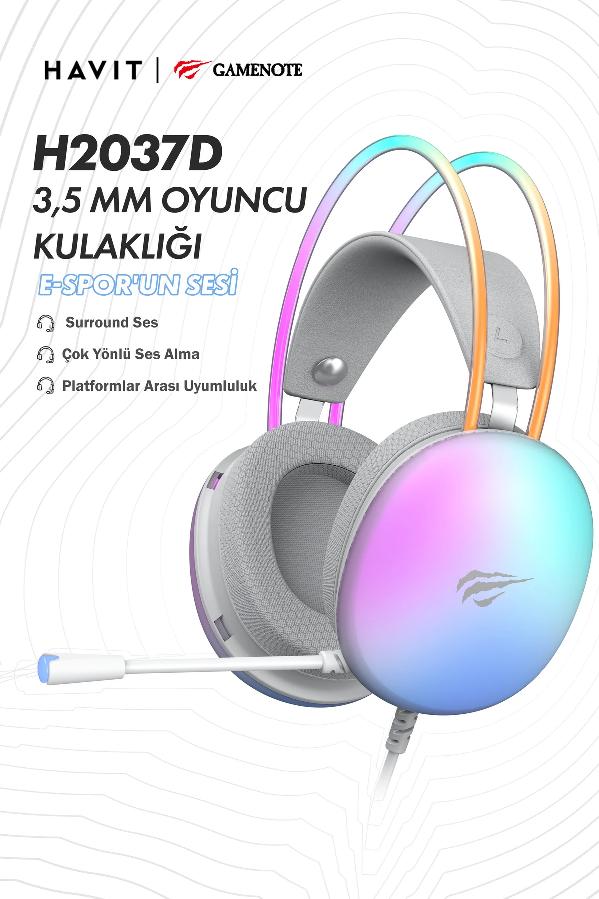 Gamenote H2037D RGB Gaming Mikrofonlu Oyuncu Kulaklığı 3.5mm Jack