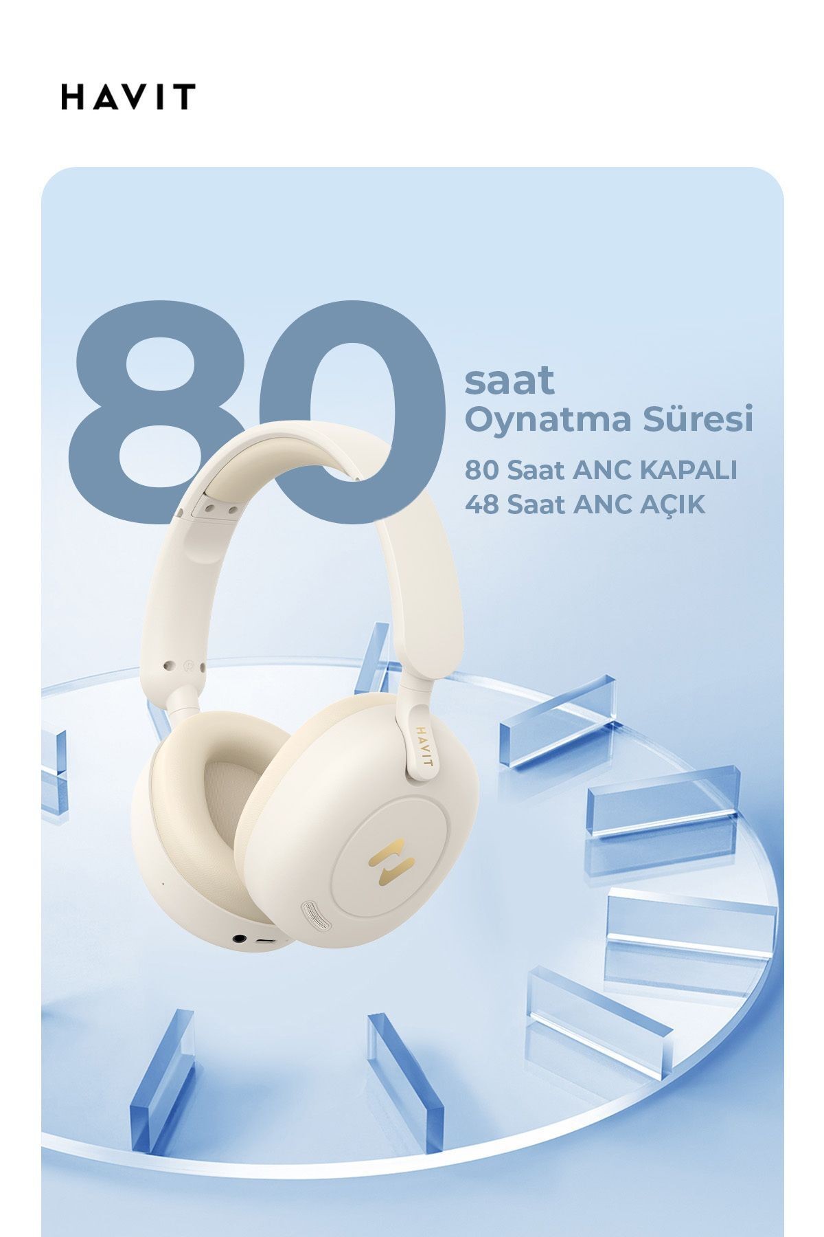 Havit H655BT PRO Hi-Res ANC Kulaküstü Bluetooth Kulaklık - 80 Saat Batarya, AI Gürültü Önleme