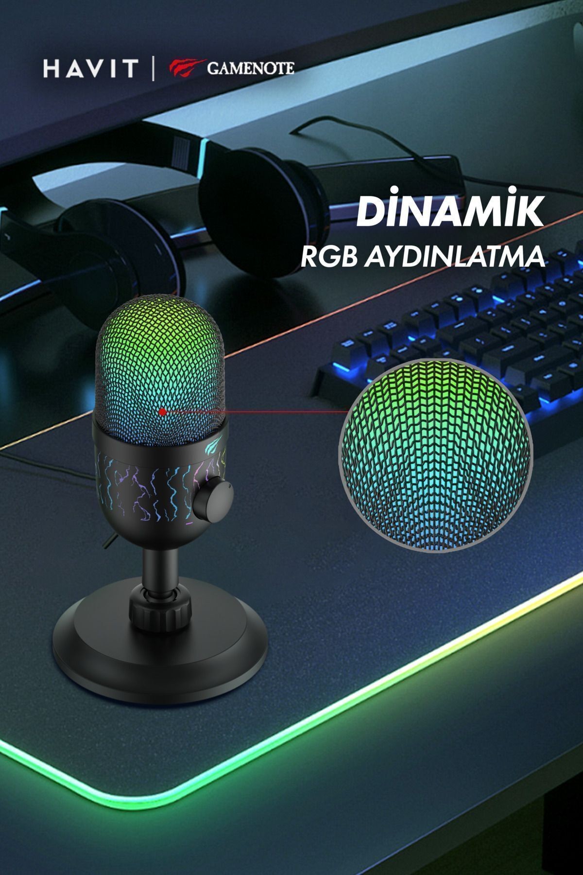 Havit Gamenote GK52 RGB Gaming Profesyonel Oyuncu Yayıncı Mikrofonu