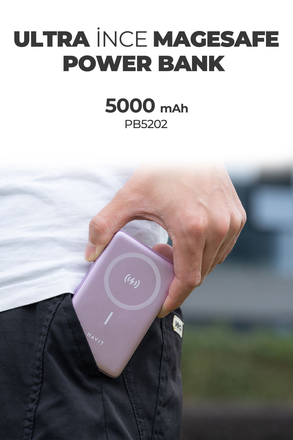 Havit 5000mAh Magsafe Manyetik Kablosuz Powerbank Ultra İnce 20W, Iphone Uyumlu