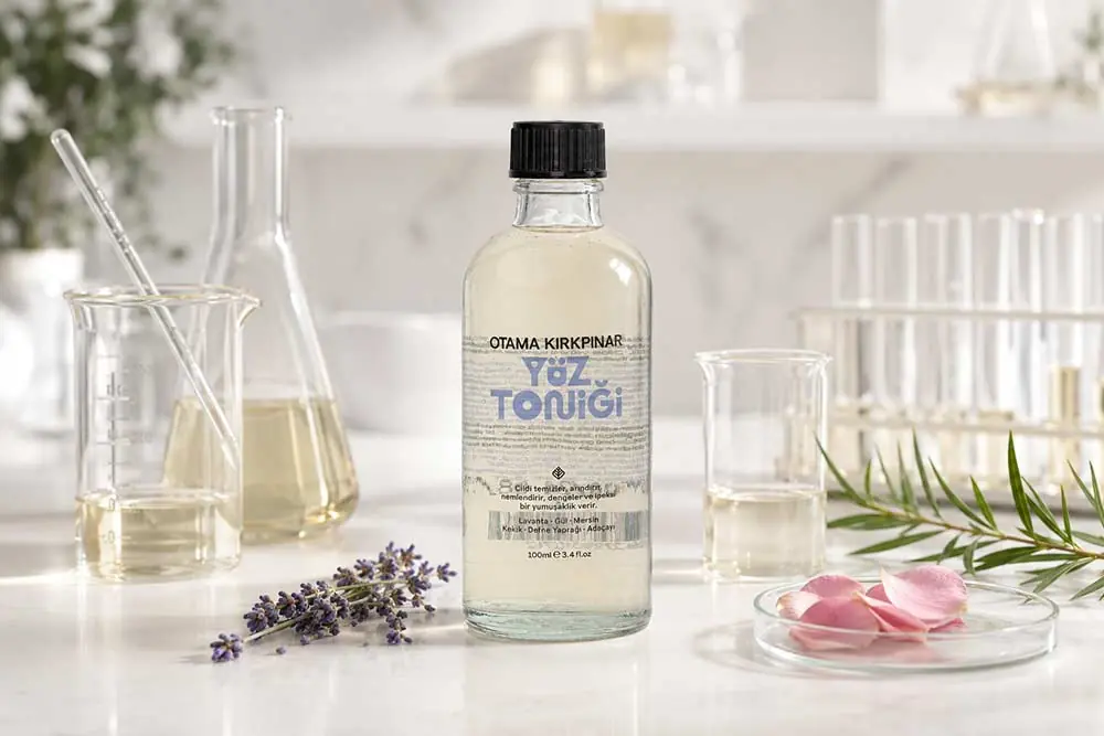 Lavanta gül suyu ve çay ağacı yağı içeren doğal yüz toniği