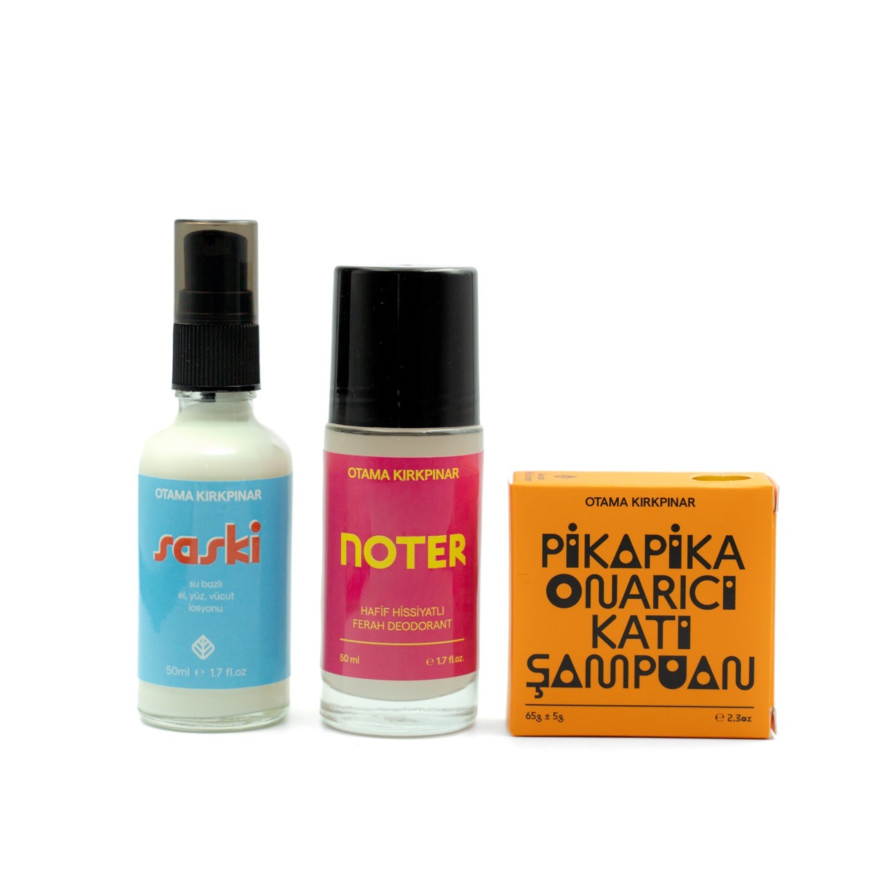 3'lü Tanışma Seti ( Saski Nemlendirici Losyon + Noter Jel Deodorant + Pikapika Katı Şampuan)