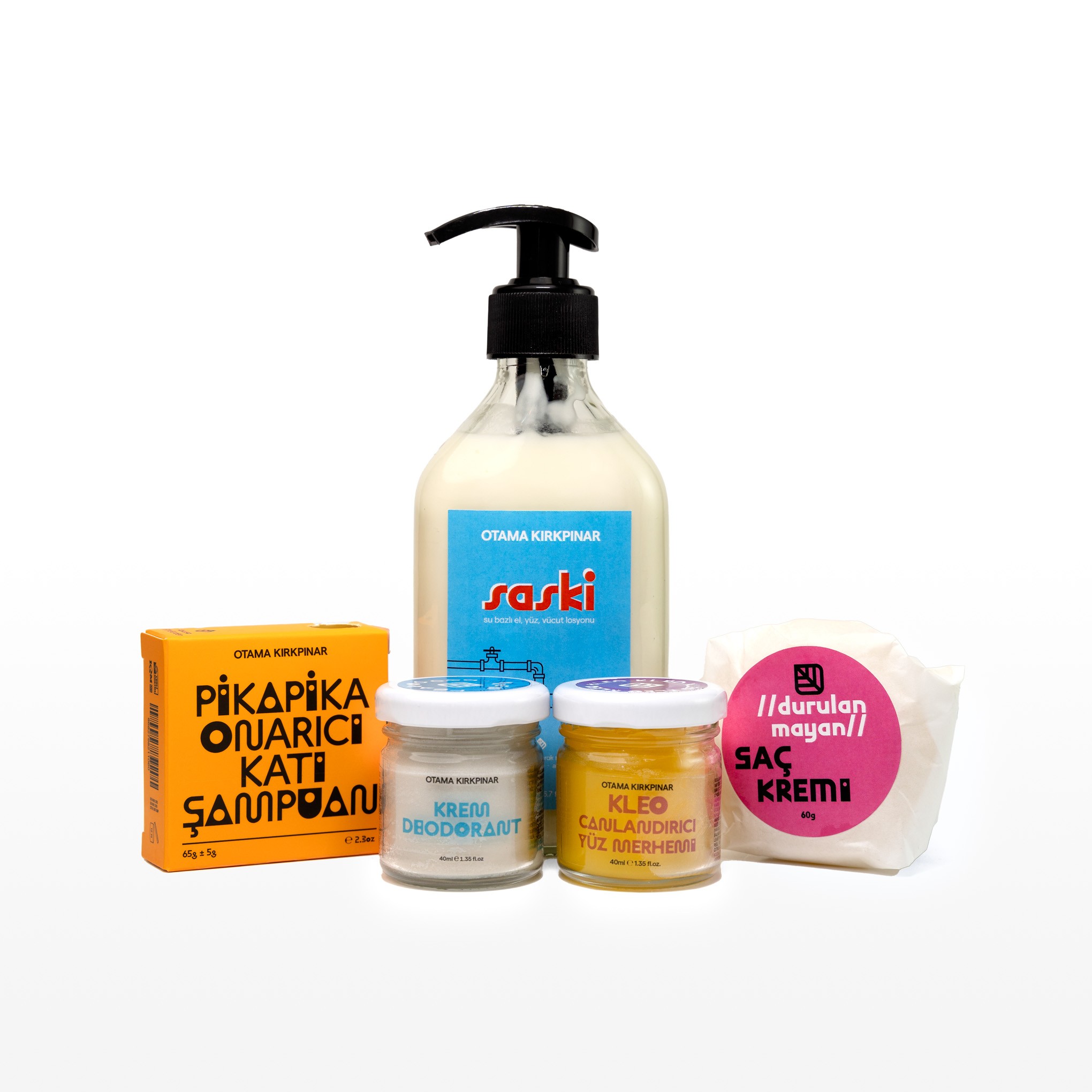 5'li BEST SELLERS (Pikapika Katı Şampuan + Durulanmayan Saç Kremi + Saski Nemlendirici + Kleo Canlandırıcı Krem + Krem Deodorant)