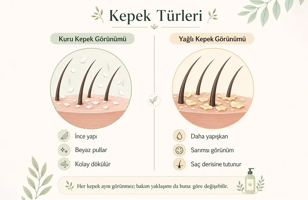 Kuru kepek ve yağlı kepek görünümü arasındaki fark