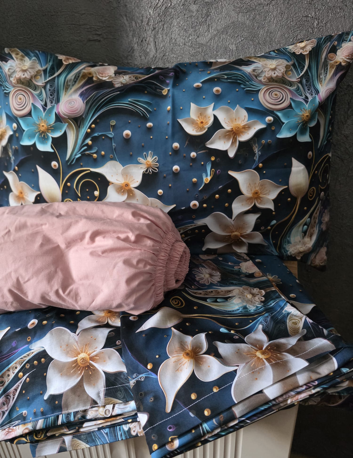 Gece Mavisi Çiçek Desen 5D - 200×220