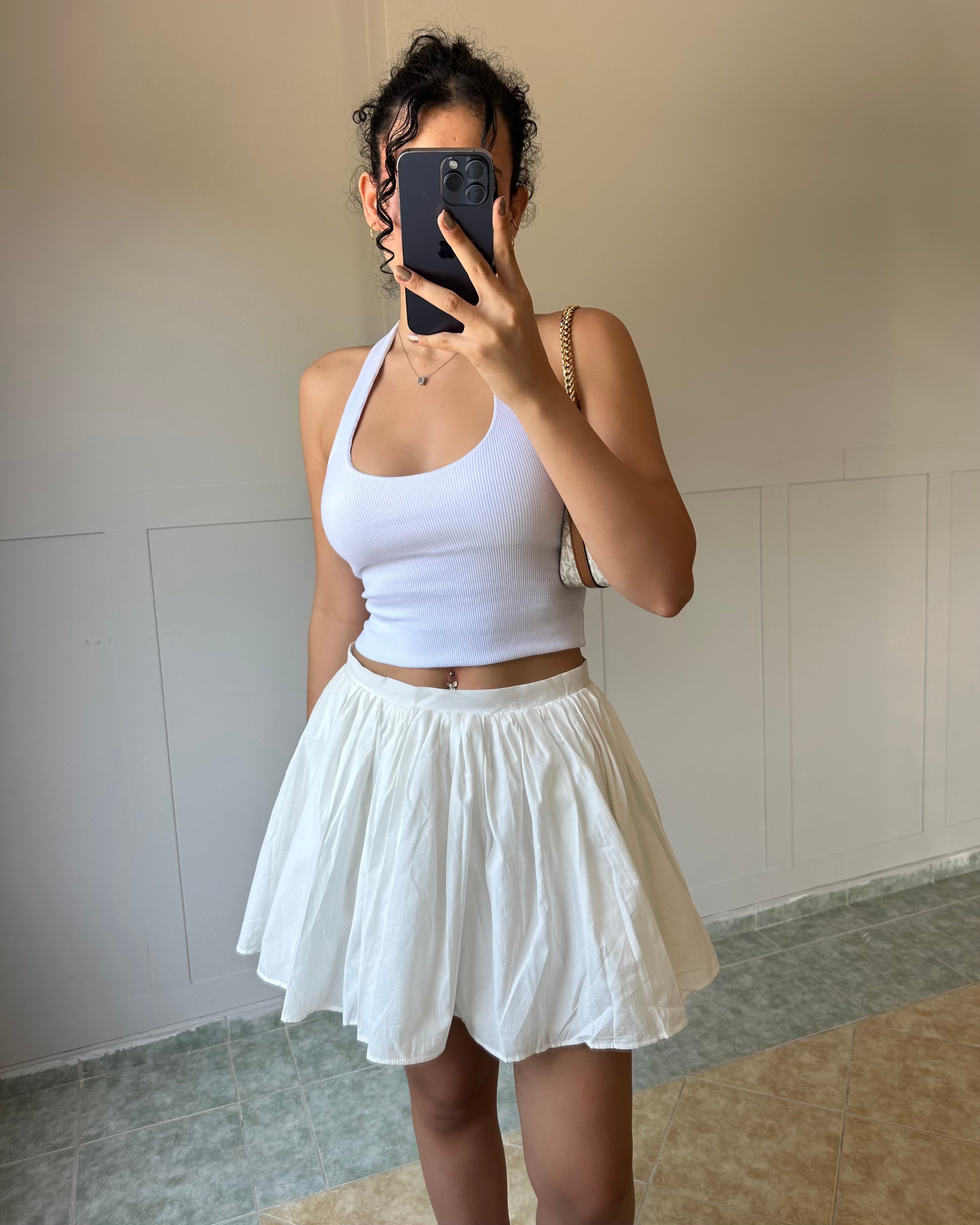 Beyaz Volanlı Fırfırlı Mini Etek KT0039